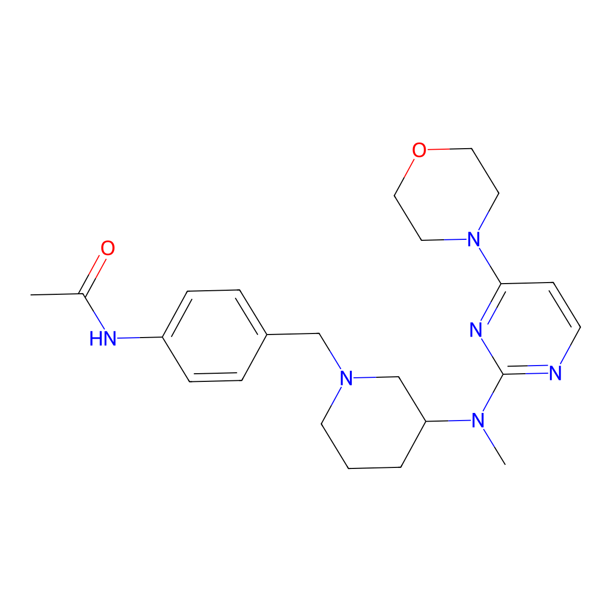N-{4-[(3-{methyl[4-(morpholin-4-yl)pyrimidin-2-yl]amino}piperidin-1-yl)methyl]phenyl}acetamide molecular structure, CAS 3054557-89-7