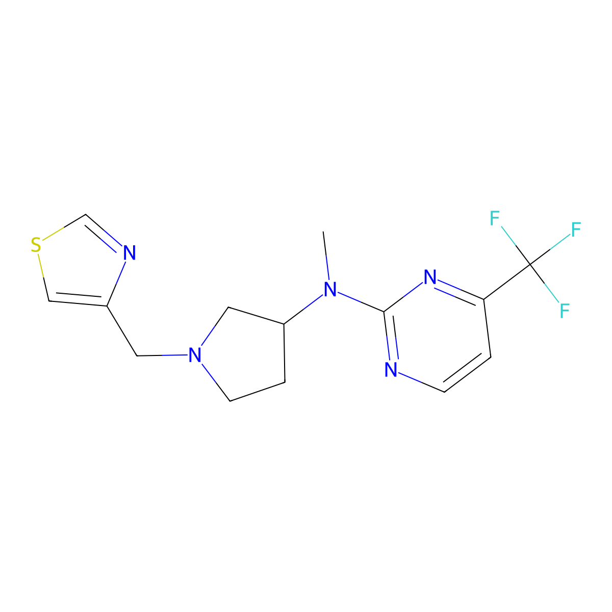 N-methyl-N-{1-[(1,3-thiazol-4-yl)methyl]pyrrolidin-3-yl}-4-(trifluoromethyl)pyrimidin-2-amine molecular structure, CAS 3054557-90-0
