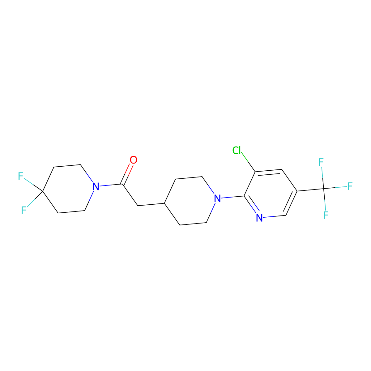 2-{1-[3-Chloro-5-(trifluoromethyl)pyridin-2-yl]piperidin-4-yl}-1-(4,4-difluoropiperidin-1-yl)ethan-1-one molecular structure, CAS 3054557-91-1