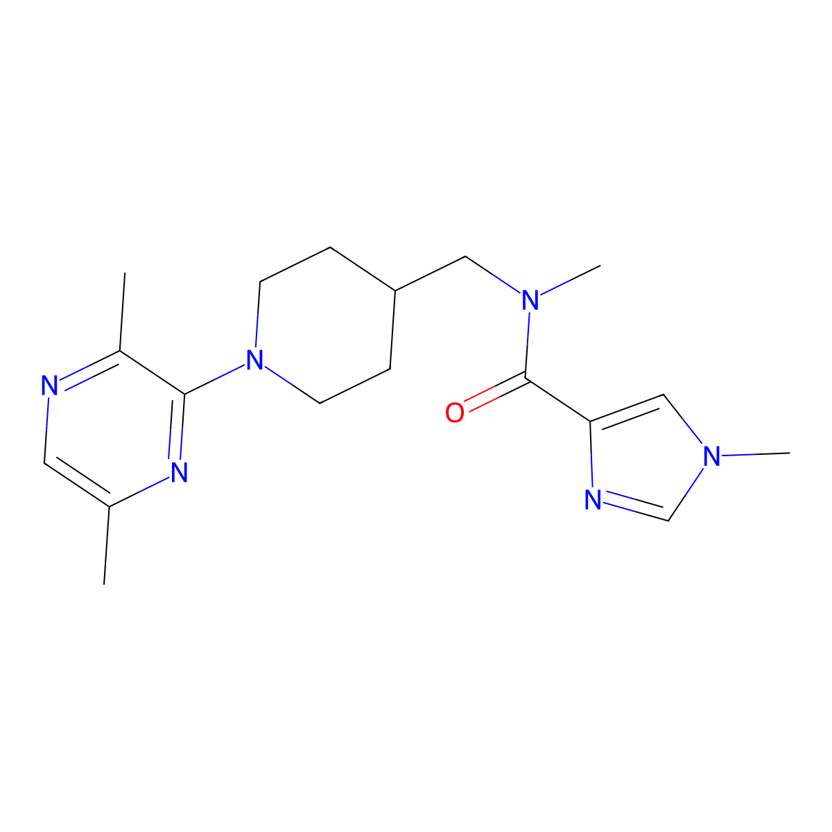 N-{[1-(3,6-dimethylpyrazin-2-yl)piperidin-4-yl]methyl}-N,1-dimethyl-1H-imidazole-4-carboxamide molecular structure, CAS 3054557-92-2