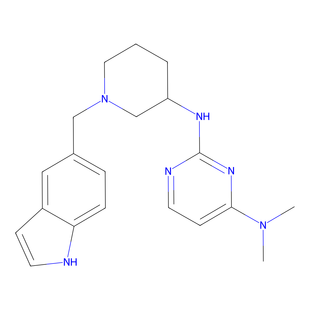N2-{1-[(1H-indol-5-yl)methyl]piperidin-3-yl}-N4,N4-dimethylpyrimidine-2,4-diamine molecular structure, CAS 3054557-97-7