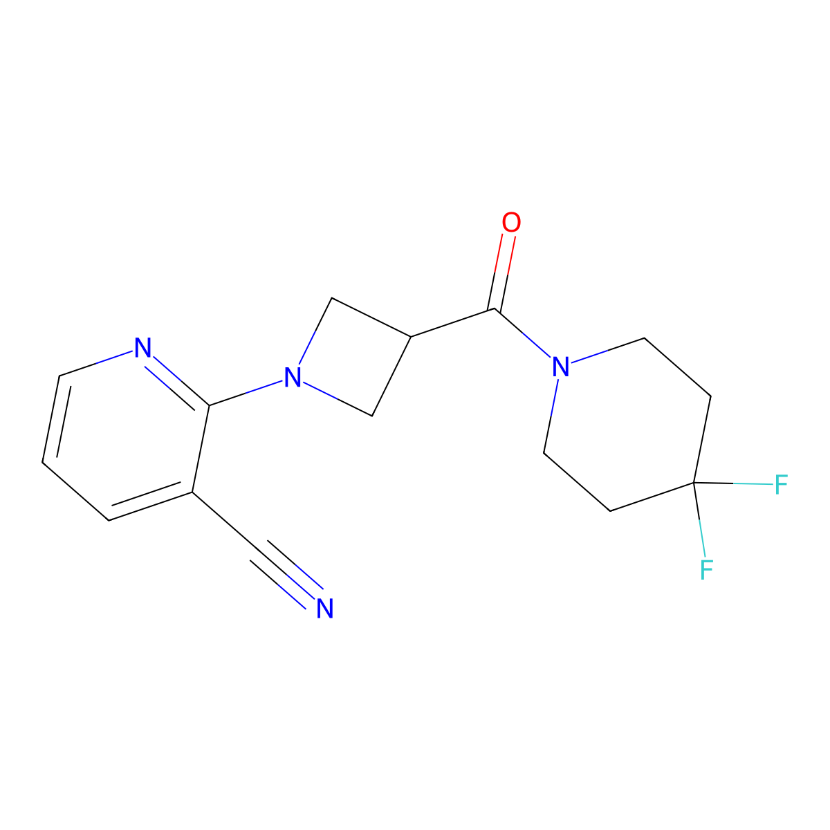 2-[3-(4,4-Difluoropiperidine-1-carbonyl)azetidin-1-yl]pyridine-3-carbonitrile molecular structure, CAS 3054558-01-6