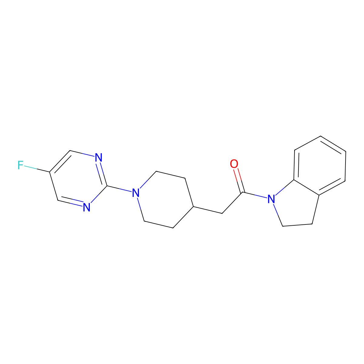 1-(2,3-dihydro-1H-indol-1-yl)-2-[1-(5-fluoropyrimidin-2-yl)piperidin-4-yl]ethan-1-one molecular structure, CAS 3054558-03-8