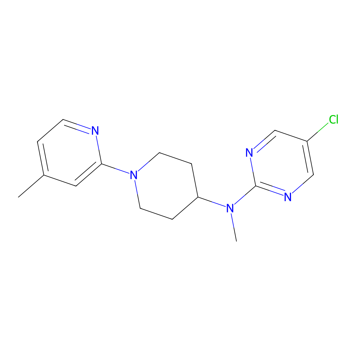 5-chloro-N-methyl-N-[1-(4-methylpyridin-2-yl)piperidin-4-yl]pyrimidin-2-amine molecular structure, CAS 3054558-09-4