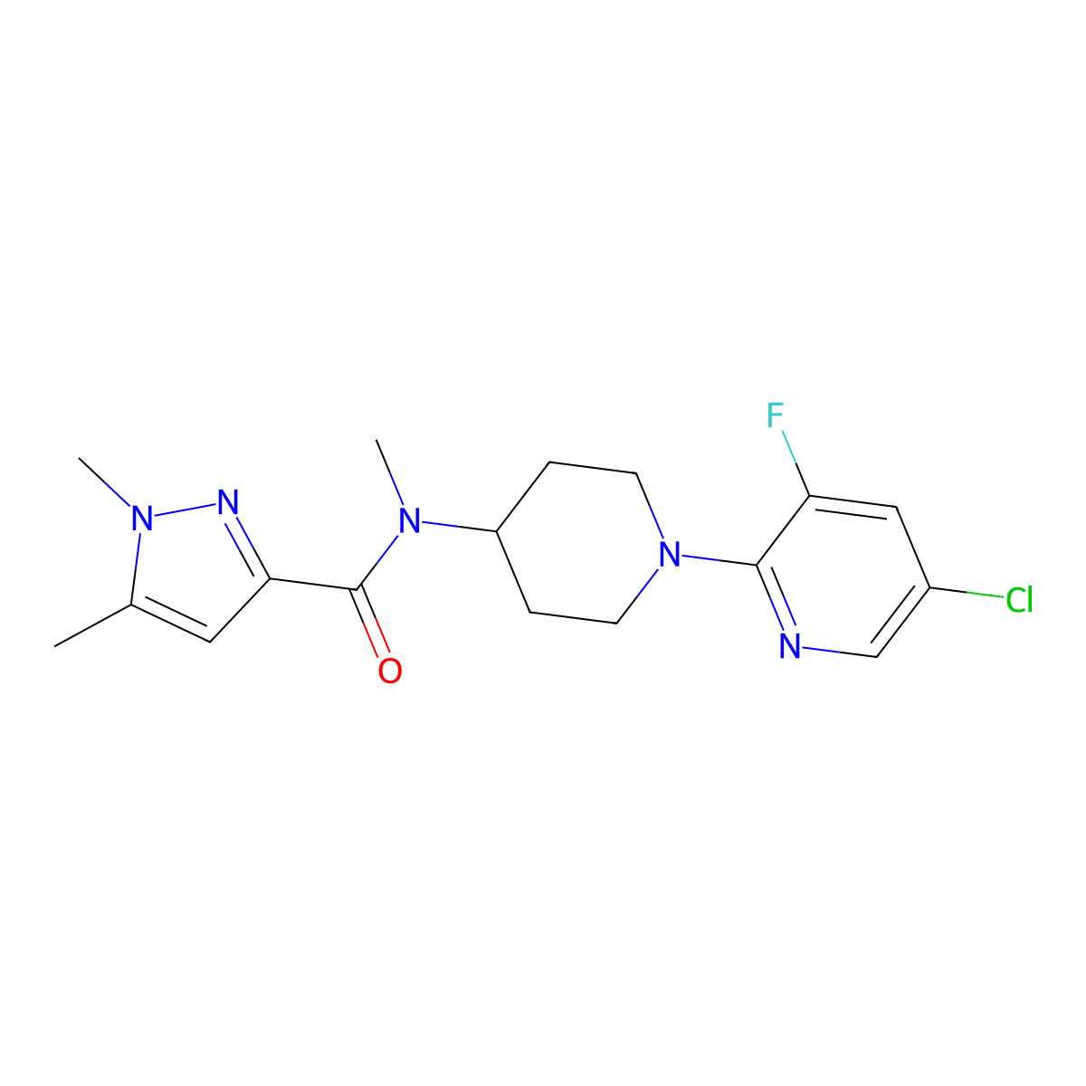 N-[1-(5-chloro-3-fluoropyridin-2-yl)piperidin-4-yl]-N,1,5-trimethyl-1H-pyrazole-3-carboxamide molecular structure, CAS 3054558-13-0