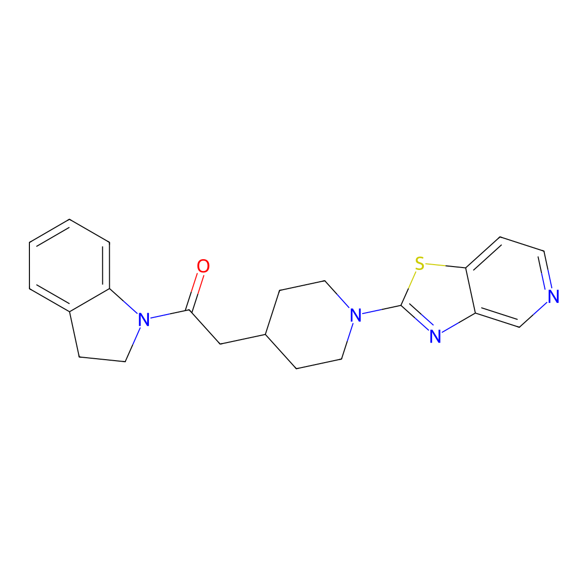 1-(2,3-dihydro-1H-indol-1-yl)-2-(1-{[1,3]thiazolo[4,5-c]pyridin-2-yl}piperidin-4-yl)ethan-1-one molecular structure, CAS 3054558-14-1
