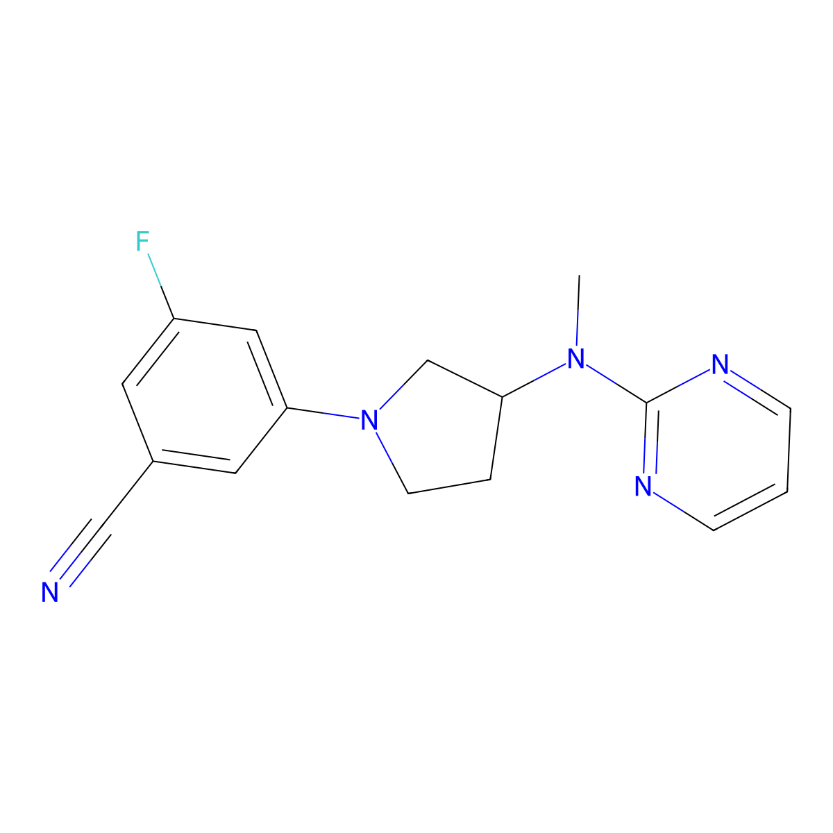 3-Fluoro-5-{3-[methyl(pyrimidin-2-yl)amino]pyrrolidin-1-yl}benzonitrile molecular structure, CAS 3054558-21-0