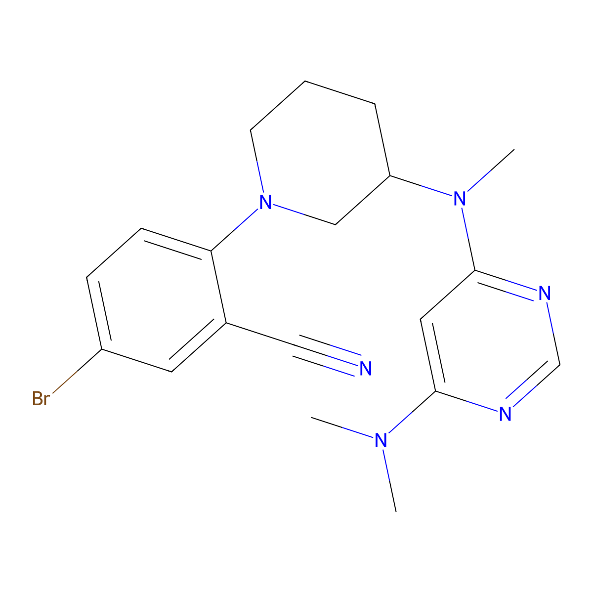5-Bromo-2-(3-{[6-(dimethylamino)pyrimidin-4-yl](methyl)amino}piperidin-1-yl)benzonitrile molecular structure, CAS 3054558-23-2