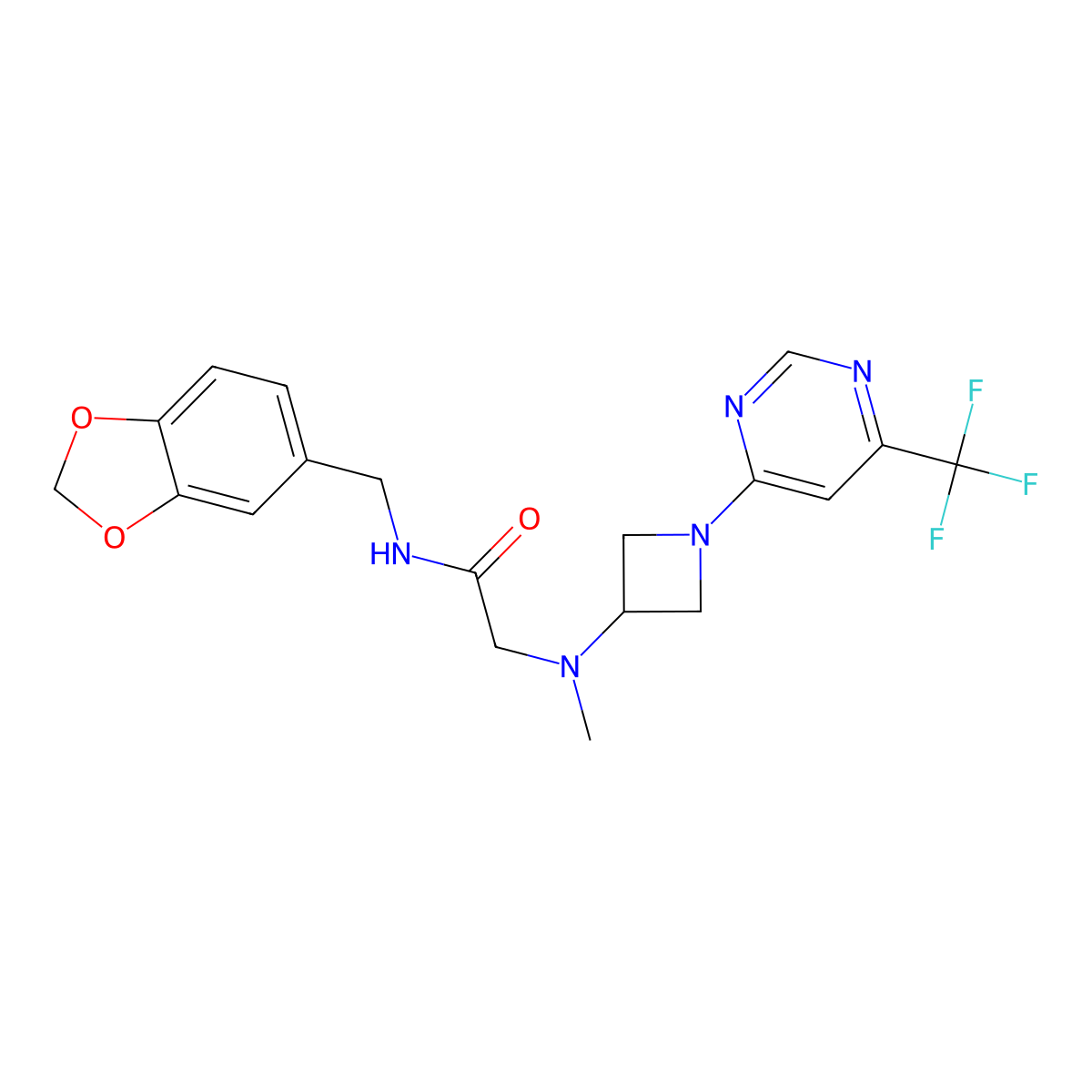 N-[(2H-1,3-benzodioxol-5-yl)methyl]-2-[methyl({1-[6-(trifluoromethyl)pyrimidin-4-yl]azetidin-3-yl})amino]acetamide molecular structure, CAS 3054558-29-8