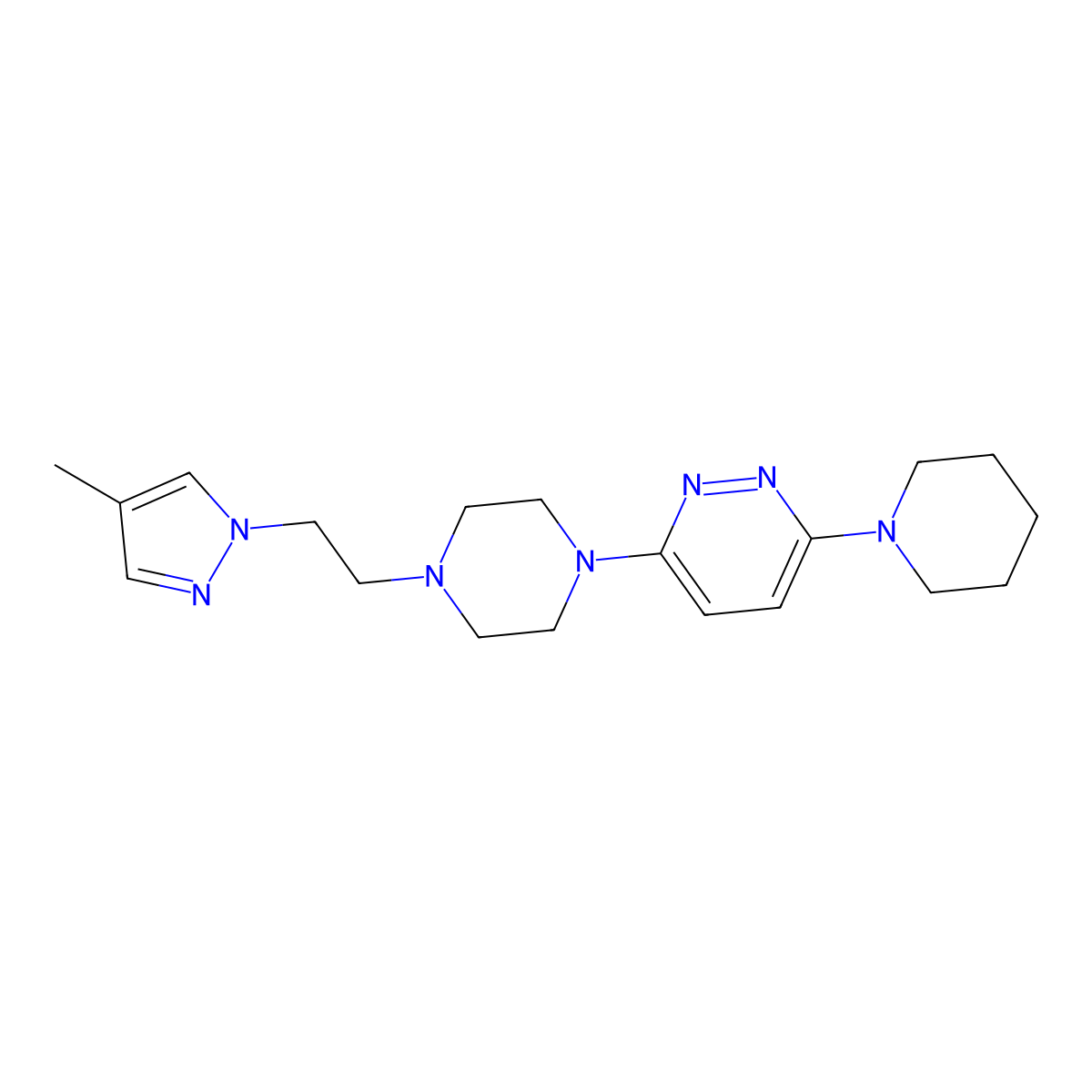 3-{4-[2-(4-methyl-1H-pyrazol-1-yl)ethyl]piperazin-1-yl}-6-(piperidin-1-yl)pyridazine molecular structure, CAS 3054558-30-1