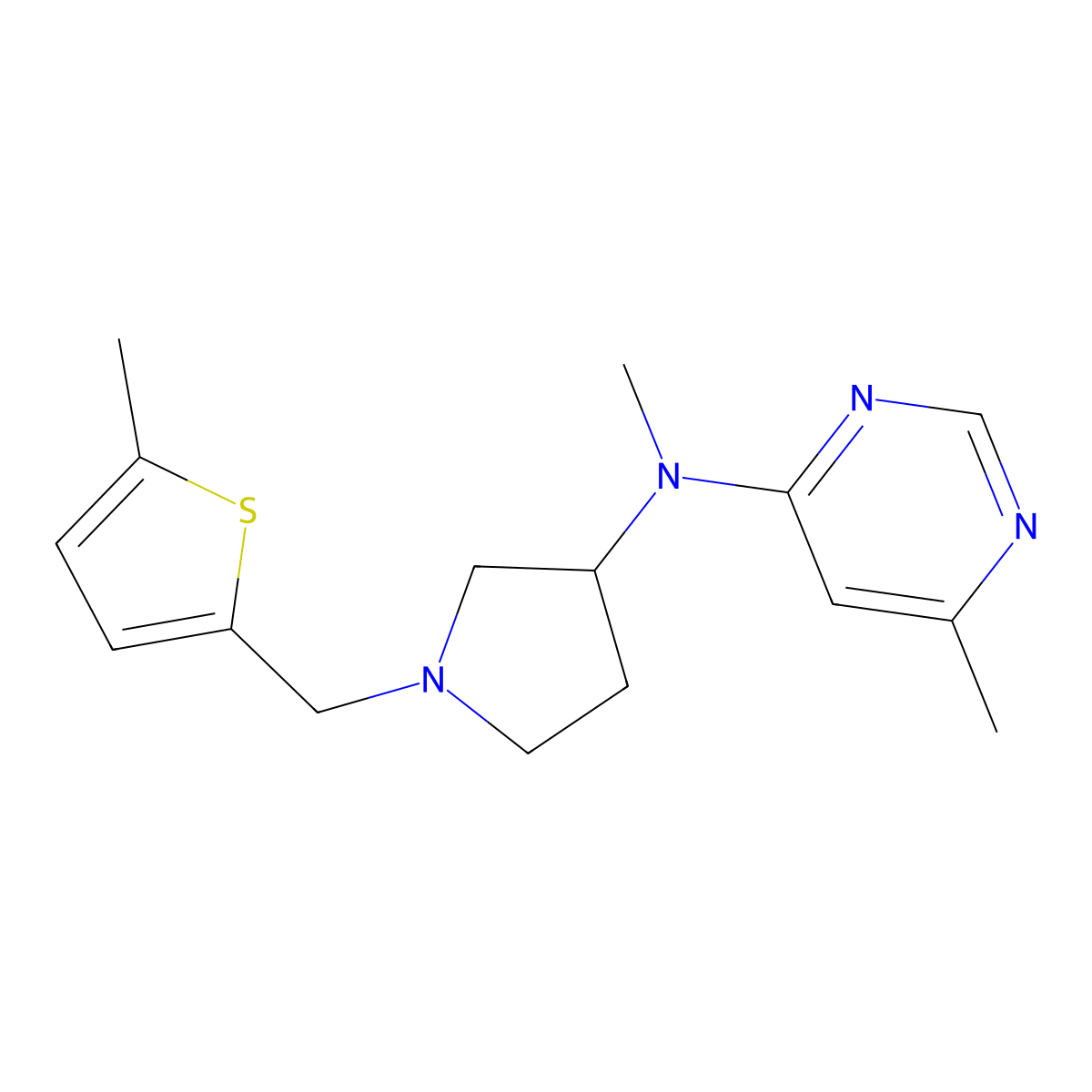 N,6-dimethyl-N-{1-[(5-methylthiophen-2-yl)methyl]pyrrolidin-3-yl}pyrimidin-4-amine molecular structure, CAS 3054558-31-2