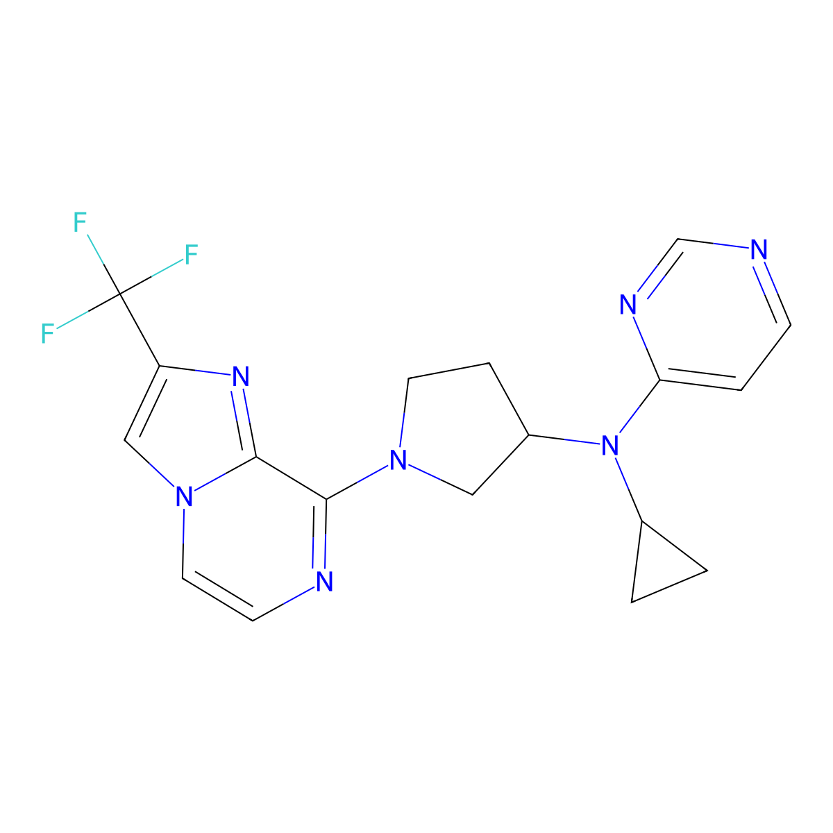 N-cyclopropyl-N-{1-[2-(trifluoromethyl)imidazo[1,2-a]pyrazin-8-yl]pyrrolidin-3-yl}pyrimidin-4-amine molecular structure, CAS 3054558-34-5