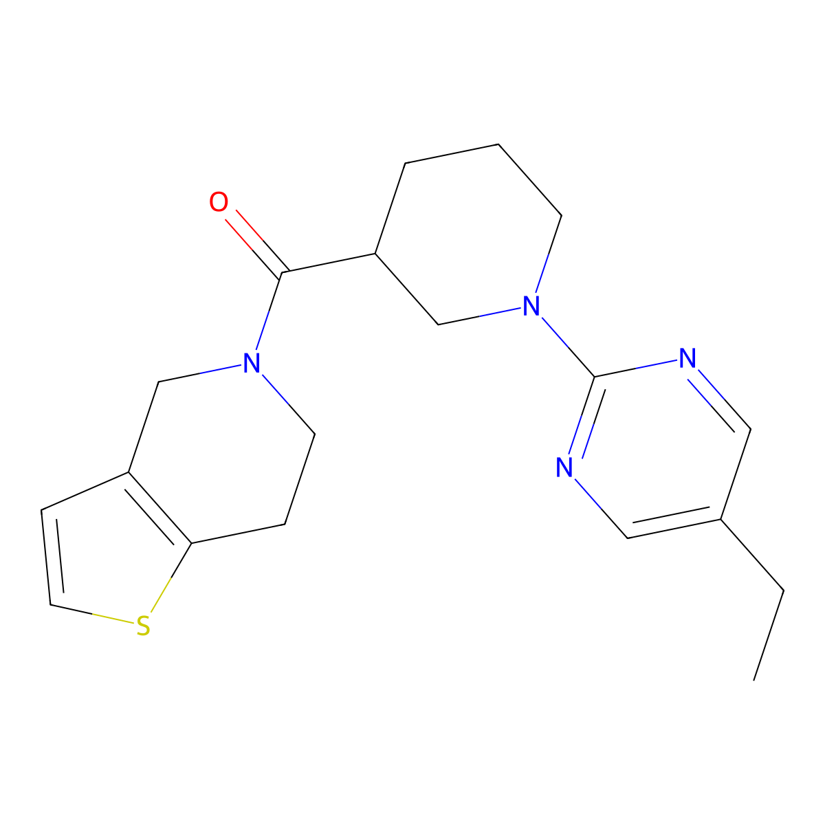 5-ethyl-2-(3-{4H,5H,6H,7H-thieno[3,2-c]pyridine-5-carbonyl}piperidin-1-yl)pyrimidine molecular structure, CAS 3054558-35-6