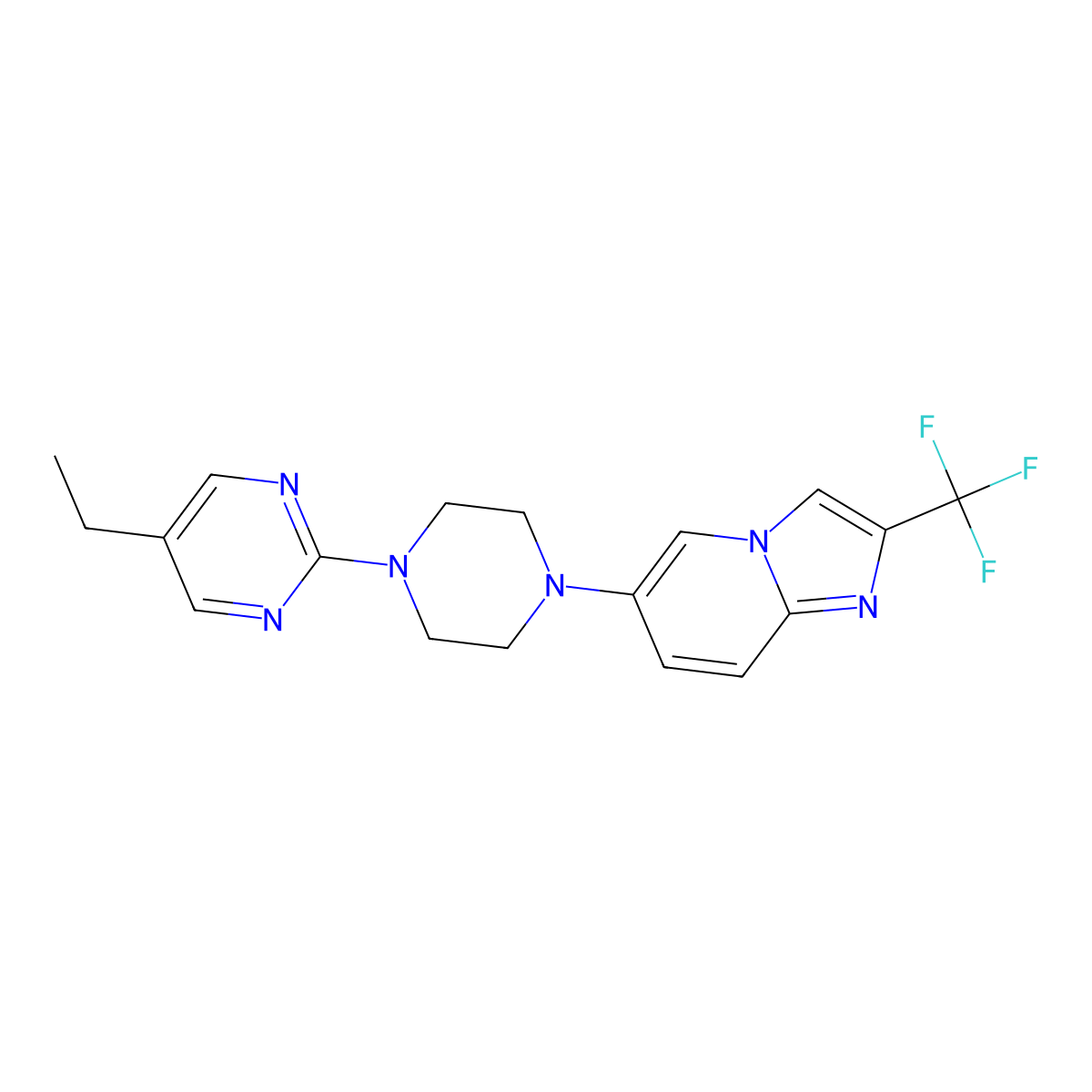 5-Ethyl-2-{4-[2-(trifluoromethyl)imidazo[1,2-a]pyridin-6-yl]piperazin-1-yl}pyrimidine molecular structure, CAS 3054558-38-9
