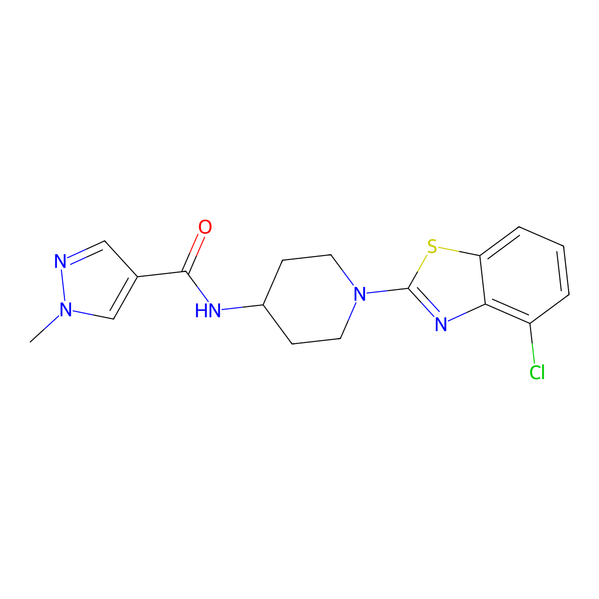 N-[1-(4-chloro-1,3-benzothiazol-2-yl)piperidin-4-yl]-1-methyl-1H-pyrazole-4-carboxamide molecular structure, CAS 3054558-39-0