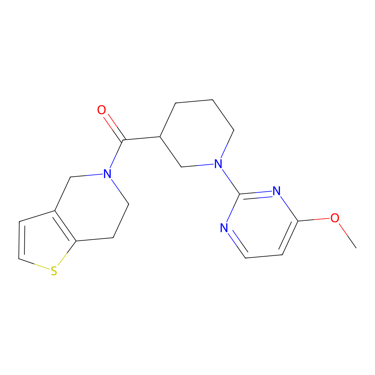 4-methoxy-2-(3-{4H,5H,6H,7H-thieno[3,2-c]pyridine-5-carbonyl}piperidin-1-yl)pyrimidine molecular structure, CAS 3054558-41-4