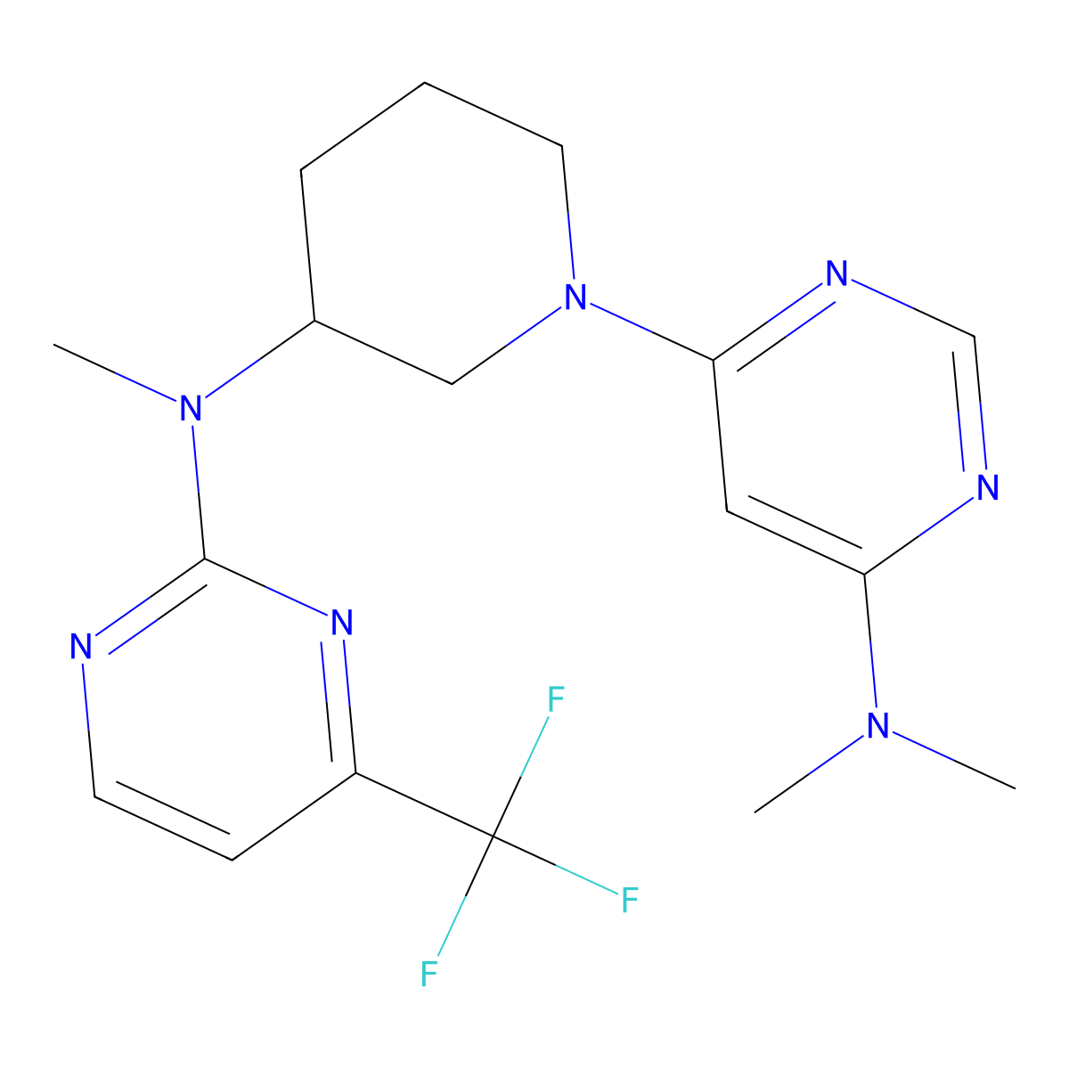 N,N-dimethyl-6-(3-{methyl[4-(trifluoromethyl)pyrimidin-2-yl]amino}piperidin-1-yl)pyrimidin-4-amine molecular structure, CAS 3054558-45-8