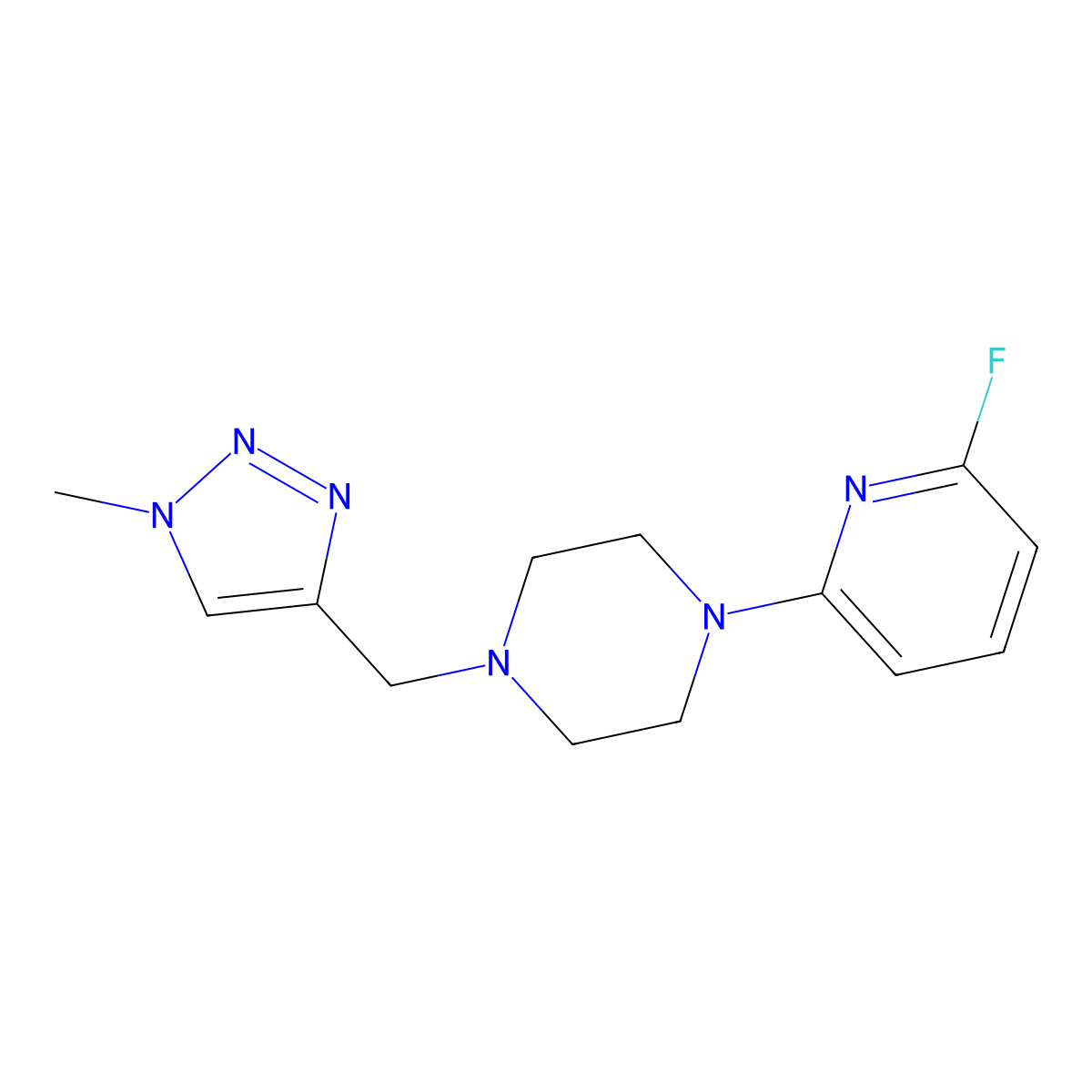 1-(6-fluoropyridin-2-yl)-4-[(1-methyl-1H-1,2,3-triazol-4-yl)methyl]piperazine molecular structure, CAS 3054558-46-9