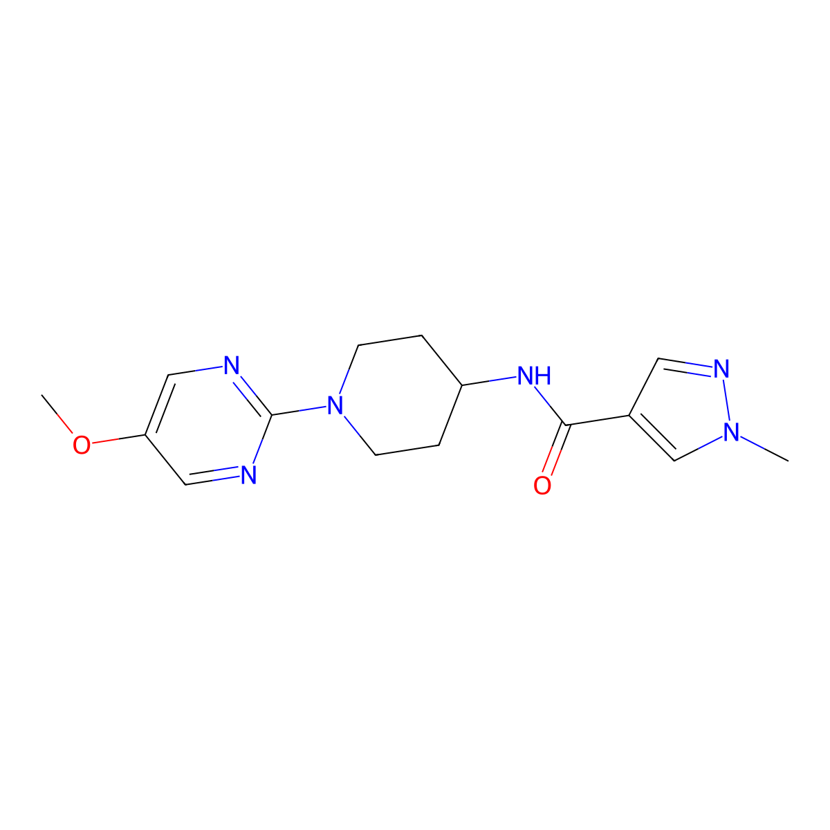 N-[1-(5-methoxypyrimidin-2-yl)piperidin-4-yl]-1-methyl-1H-pyrazole-4-carboxamide molecular structure, CAS 3054558-47-0