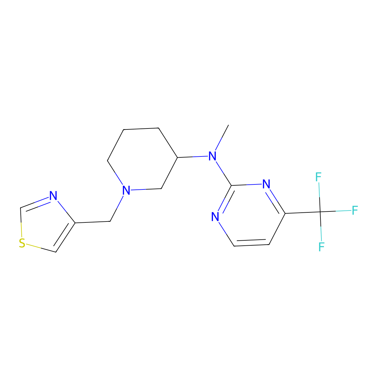 N-methyl-N-{1-[(1,3-thiazol-4-yl)methyl]piperidin-3-yl}-4-(trifluoromethyl)pyrimidin-2-amine molecular structure, CAS 3054558-48-1
