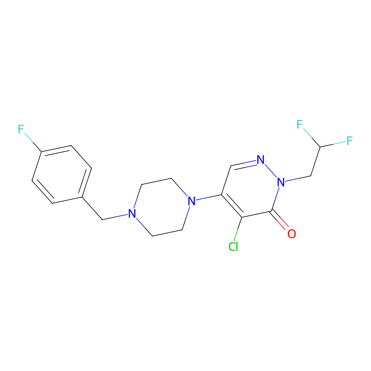 4-Chloro-2-(2,2-difluoroethyl)-5-{4-[(4-fluorophenyl)methyl]piperazin-1-yl}-2,3-dihydropyridazin-3-one molecular structure, CAS 3054558-49-2