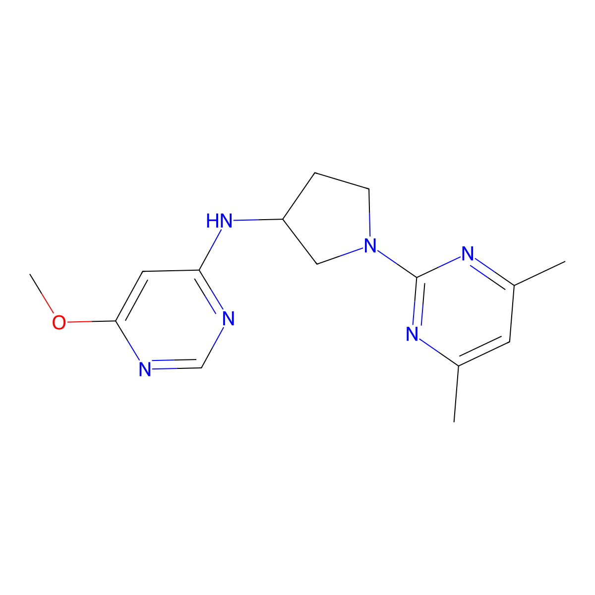 N-[1-(4,6-dimethylpyrimidin-2-yl)pyrrolidin-3-yl]-6-methoxypyrimidin-4-amine molecular structure, CAS 3054558-50-5