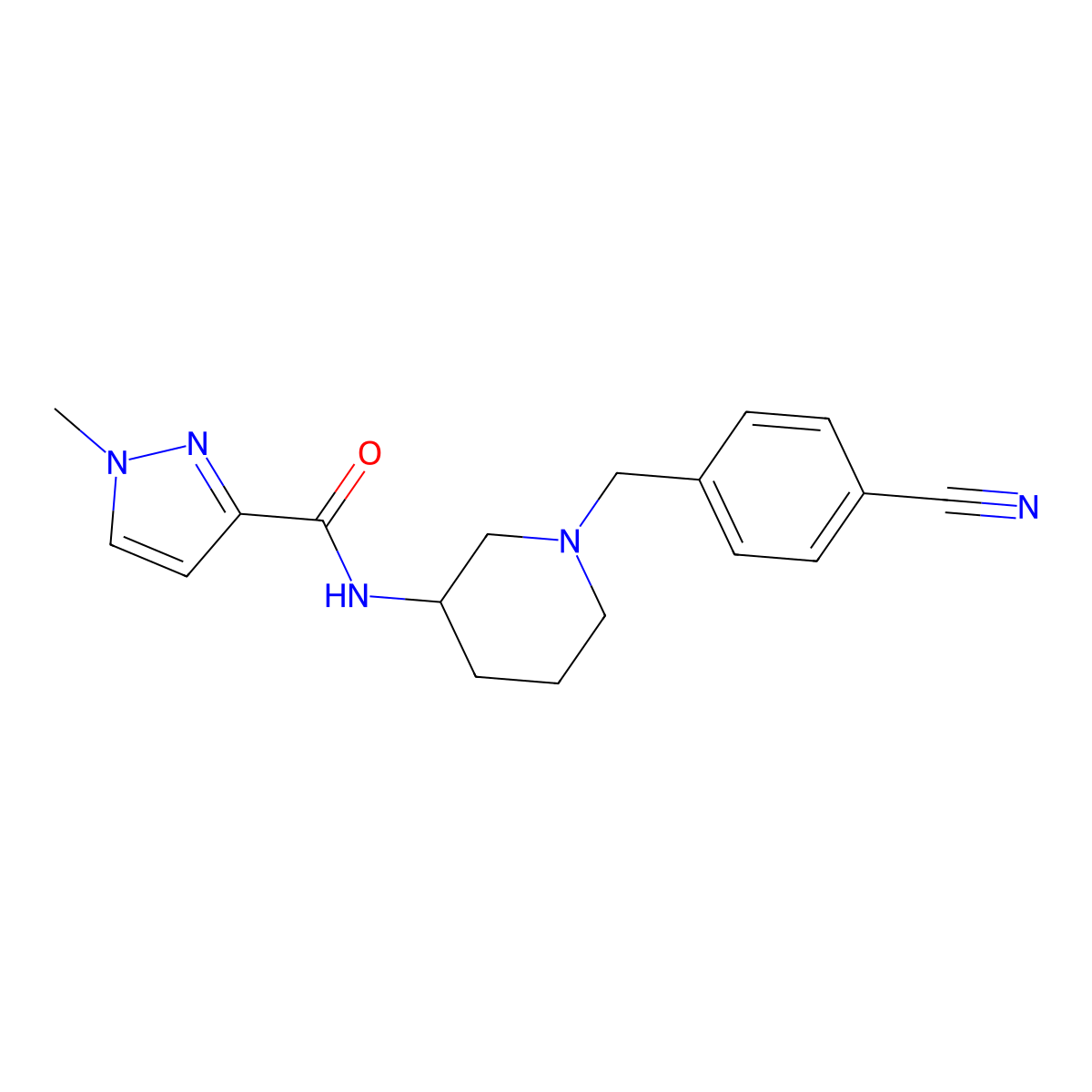 N-{1-[(4-cyanophenyl)methyl]piperidin-3-yl}-1-methyl-1H-pyrazole-3-carboxamide molecular structure, CAS 3054558-51-6