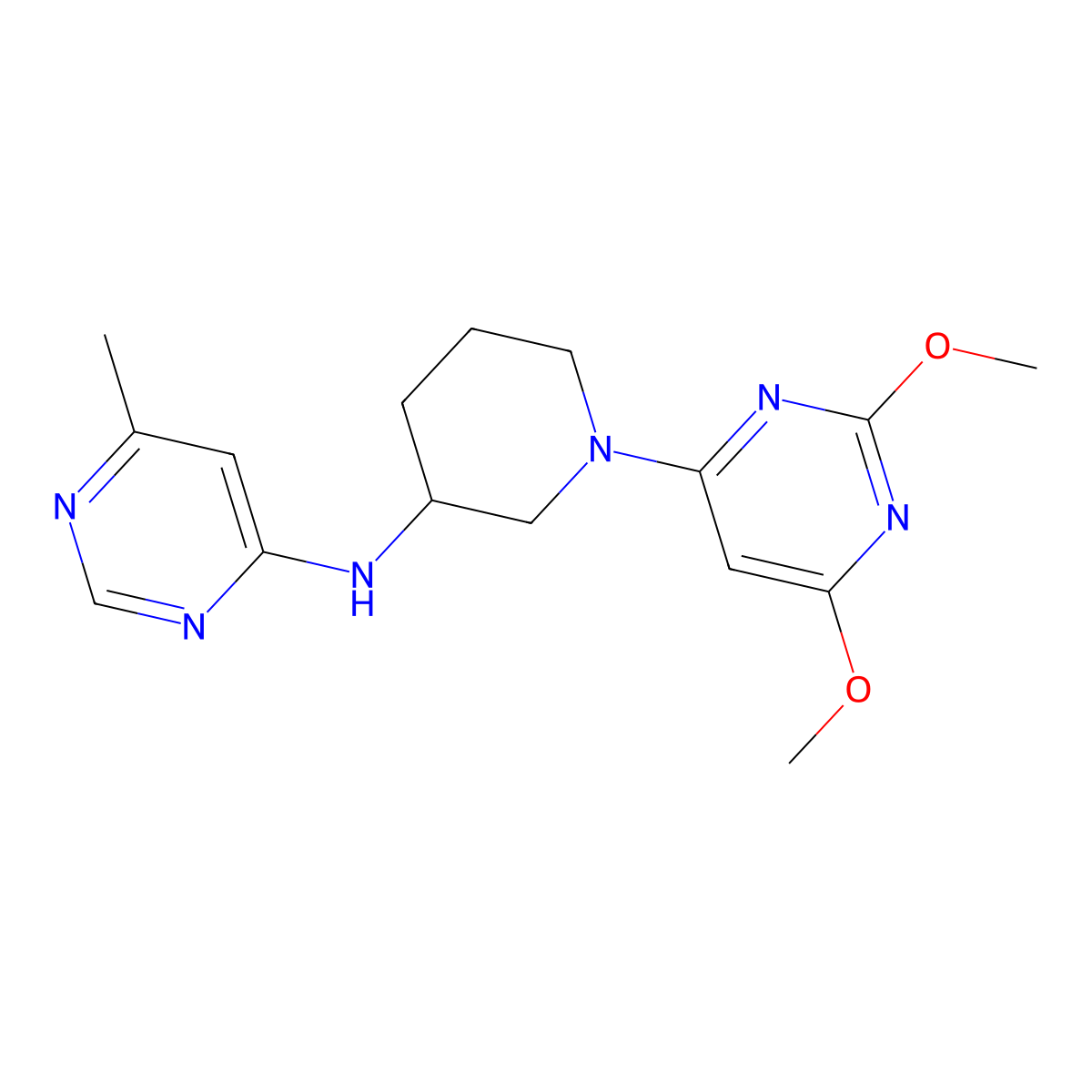 N-[1-(2,6-dimethoxypyrimidin-4-yl)piperidin-3-yl]-6-methylpyrimidin-4-amine molecular structure, CAS 3054558-55-0