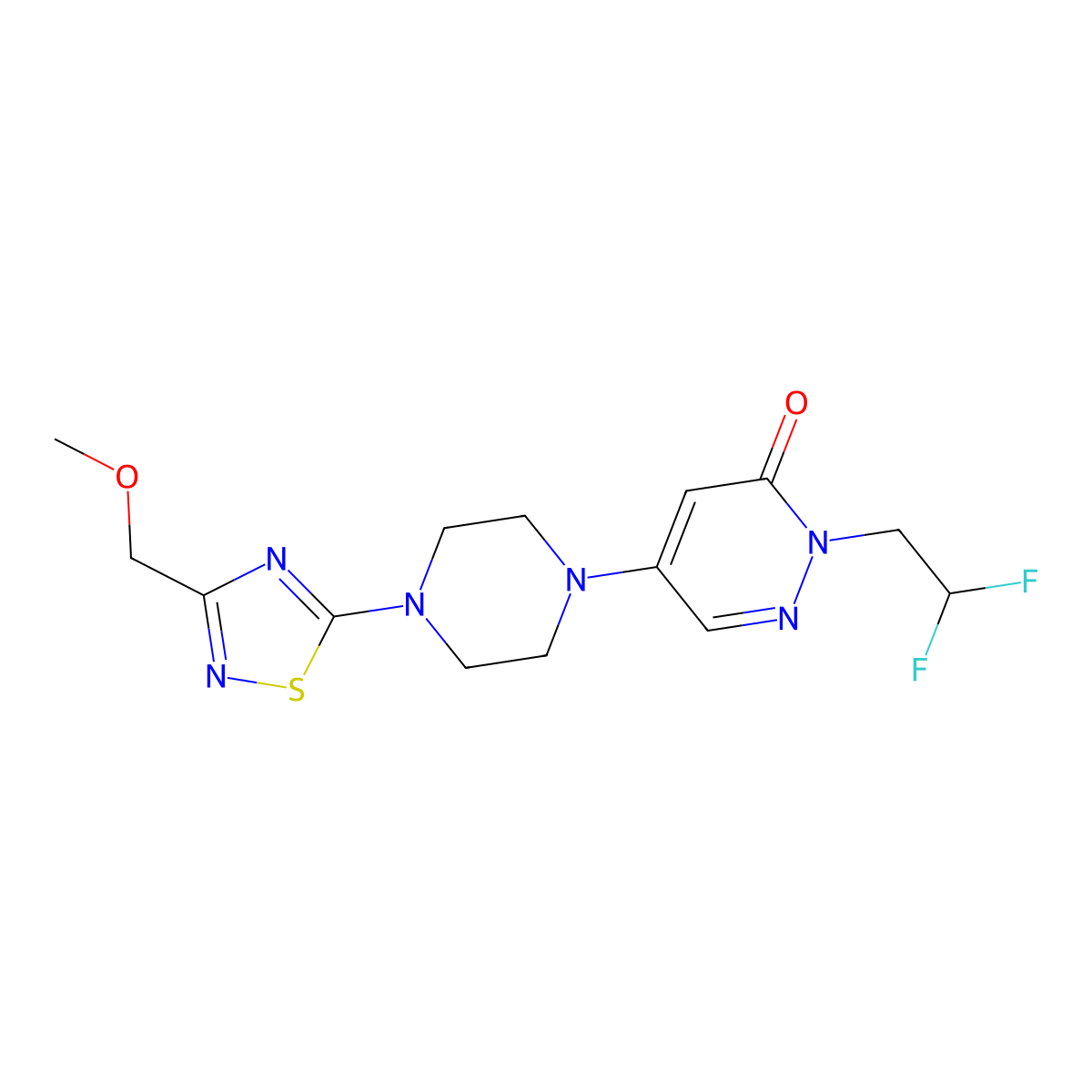 2-(2,2-Difluoroethyl)-5-{4-[3-(methoxymethyl)-1,2,4-thiadiazol-5-yl]piperazin-1-yl}-2,3-dihydropyridazin-3-one molecular structure, CAS 3054558-63-0