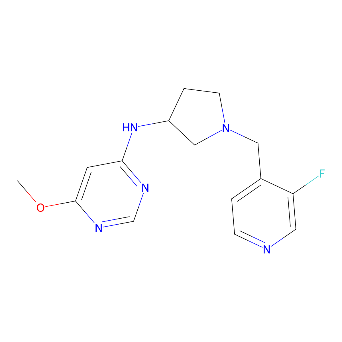 N-{1-[(3-fluoropyridin-4-yl)methyl]pyrrolidin-3-yl}-6-methoxypyrimidin-4-amine molecular structure, CAS 3054558-68-5
