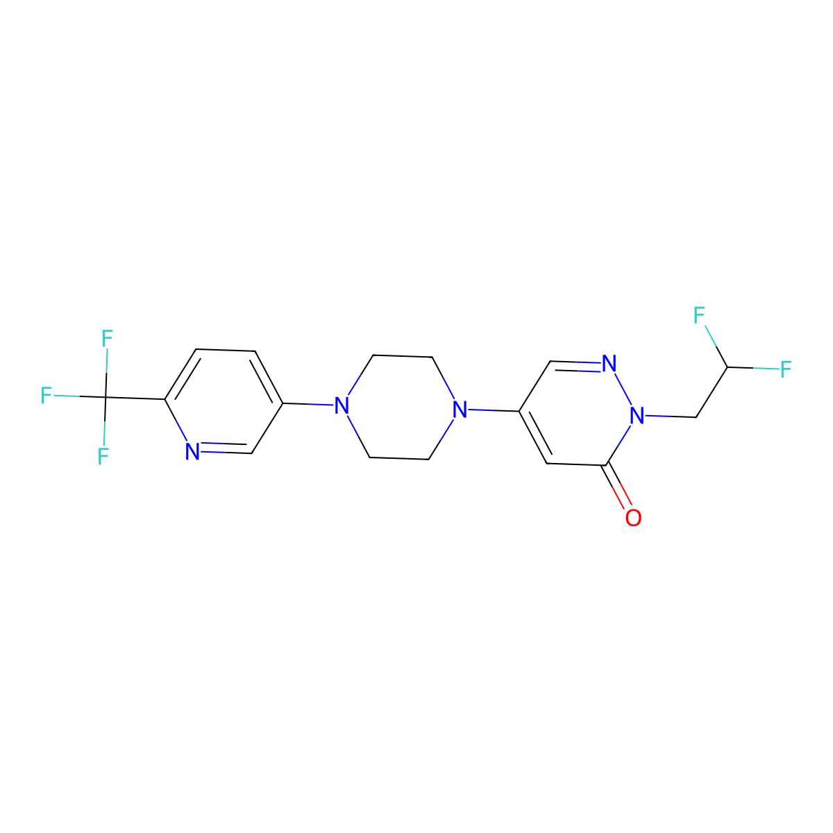 2-(2,2-Difluoroethyl)-5-{4-[6-(trifluoromethyl)pyridin-3-yl]piperazin-1-yl}-2,3-dihydropyridazin-3-one molecular structure, CAS 3054558-71-0