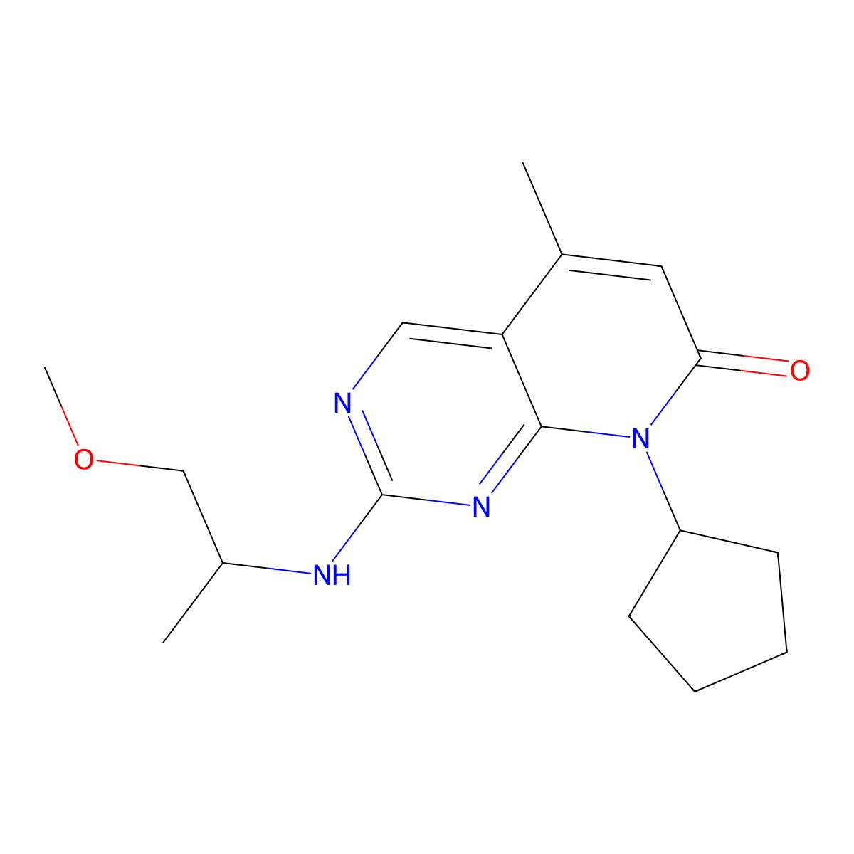 8-cyclopentyl-2-[(1-methoxypropan-2-yl)amino]-5-methyl-7H,8H-pyrido[2,3-d]pyrimidin-7-one molecular structure, CAS 3054558-74-3