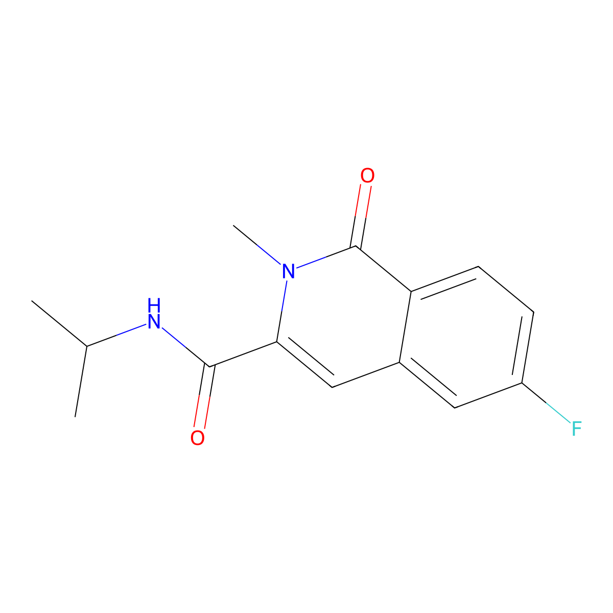 6-fluoro-2-methyl-1-oxo-N-(propan-2-yl)-1,2-dihydroisoquinoline-3-carboxamide molecular structure, CAS 3054558-76-5