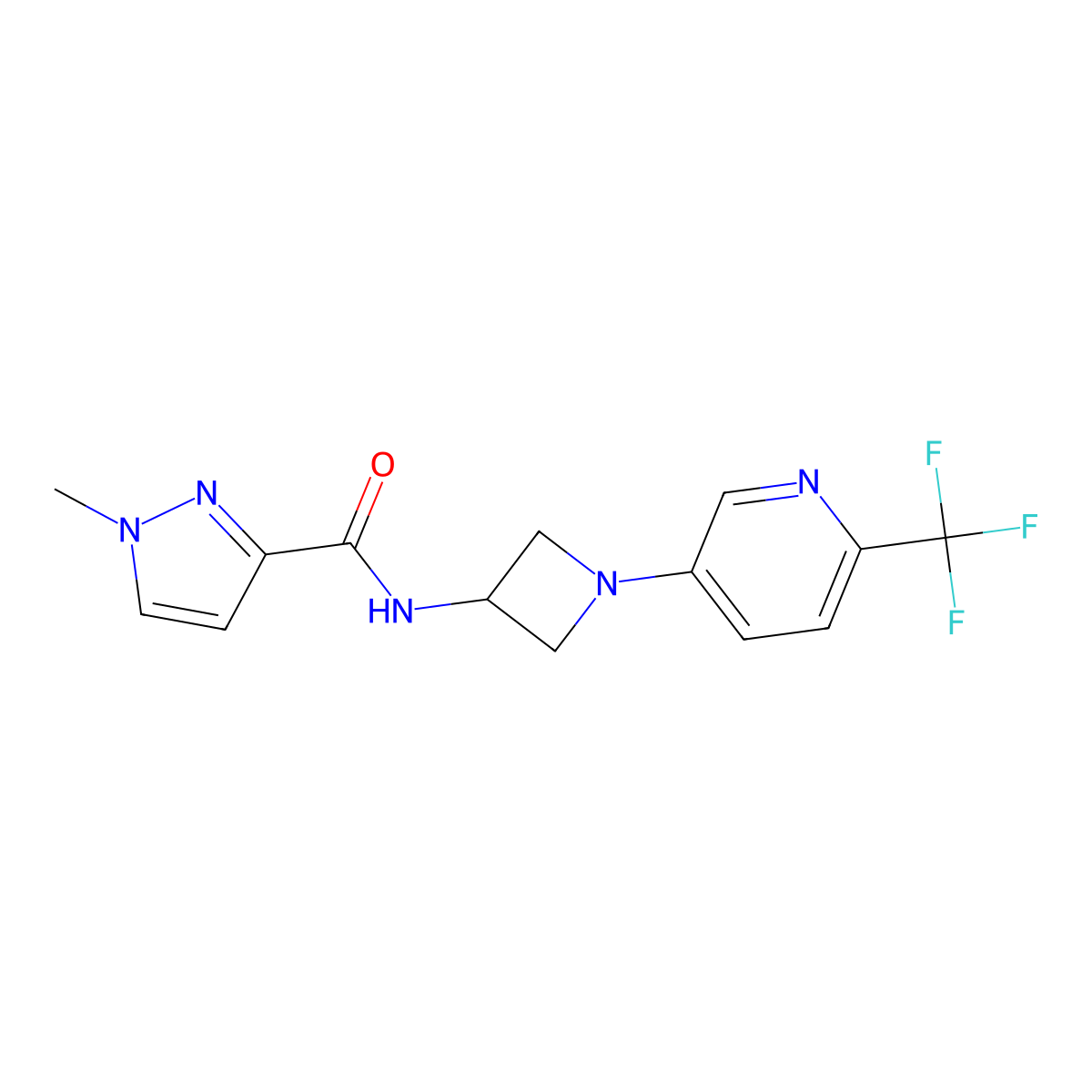 1-methyl-N-{1-[6-(trifluoromethyl)pyridin-3-yl]azetidin-3-yl}-1H-pyrazole-3-carboxamide molecular structure, CAS 3054558-80-1