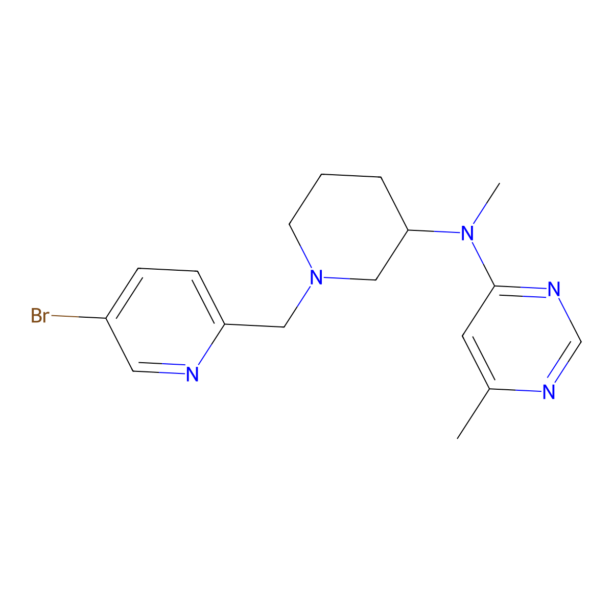 N-{1-[(5-bromopyridin-2-yl)methyl]piperidin-3-yl}-N,6-dimethylpyrimidin-4-amine molecular structure, CAS 3054558-82-3