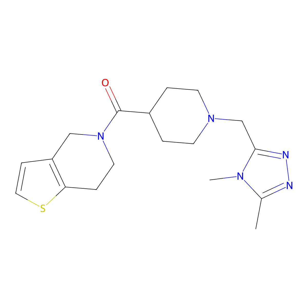 1-[(4,5-dimethyl-4H-1,2,4-triazol-3-yl)methyl]-4-{4H,5H,6H,7H-thieno[3,2-c]pyridine-5-carbonyl}piperidine molecular structure, CAS 3054558-88-9