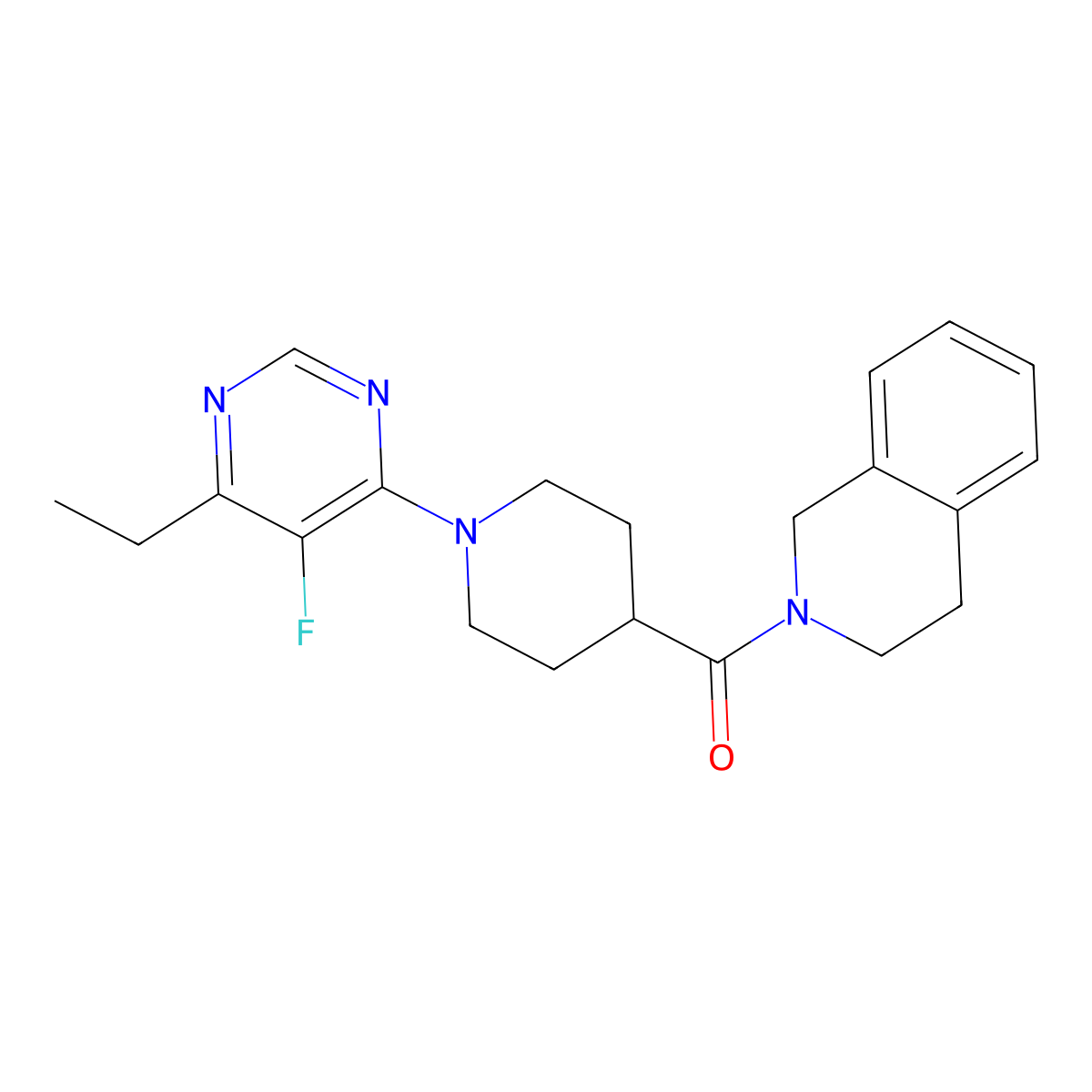2-[1-(6-Ethyl-5-fluoropyrimidin-4-yl)piperidine-4-carbonyl]-1,2,3,4-tetrahydroisoquinoline molecular structure, CAS 3054558-98-1
