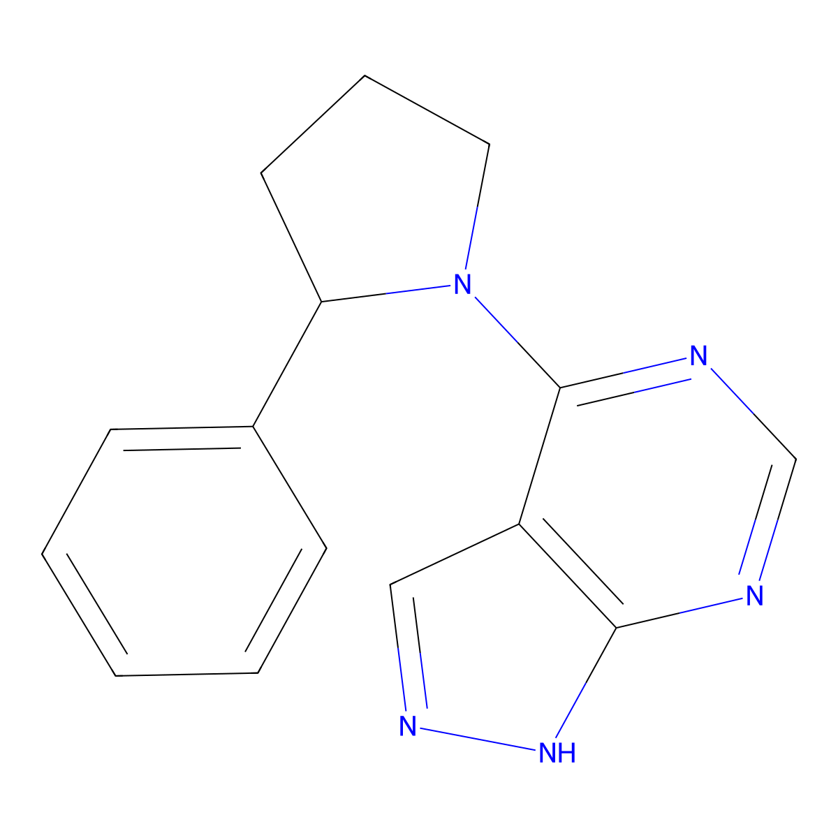 2-phenyl-1-{1H-pyrazolo[3,4-d]pyrimidin-4-yl}pyrrolidine molecular structure, CAS 3054559-06-4