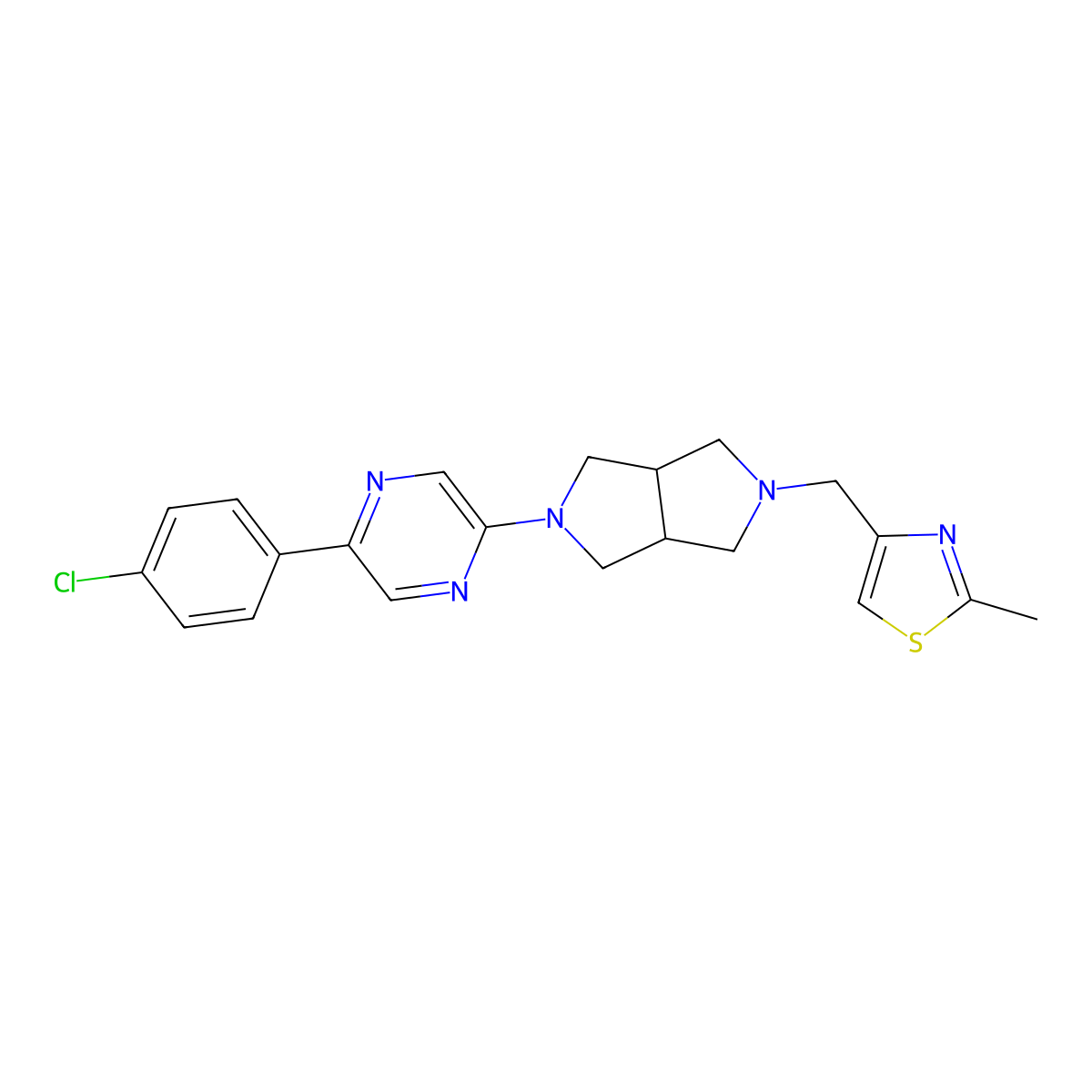 2-(4-Chlorophenyl)-5-{5-[(2-methyl-1,3-thiazol-4-yl)methyl]-octahydropyrrolo[3,4-c]pyrrol-2-yl}pyrazine molecular structure, CAS 3054559-13-3