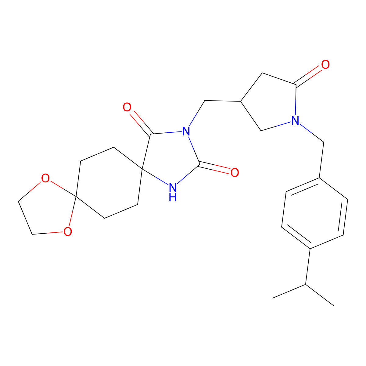 3-[(5-Oxo-1-{[4-(propan-2-yl)phenyl]methyl}pyrrolidin-3-yl)methyl]-9,12-dioxa-1,3-diazadispiro[4.2.4.2]tetradecane-2,4-dione molecular structure, CAS 3054559-15-5