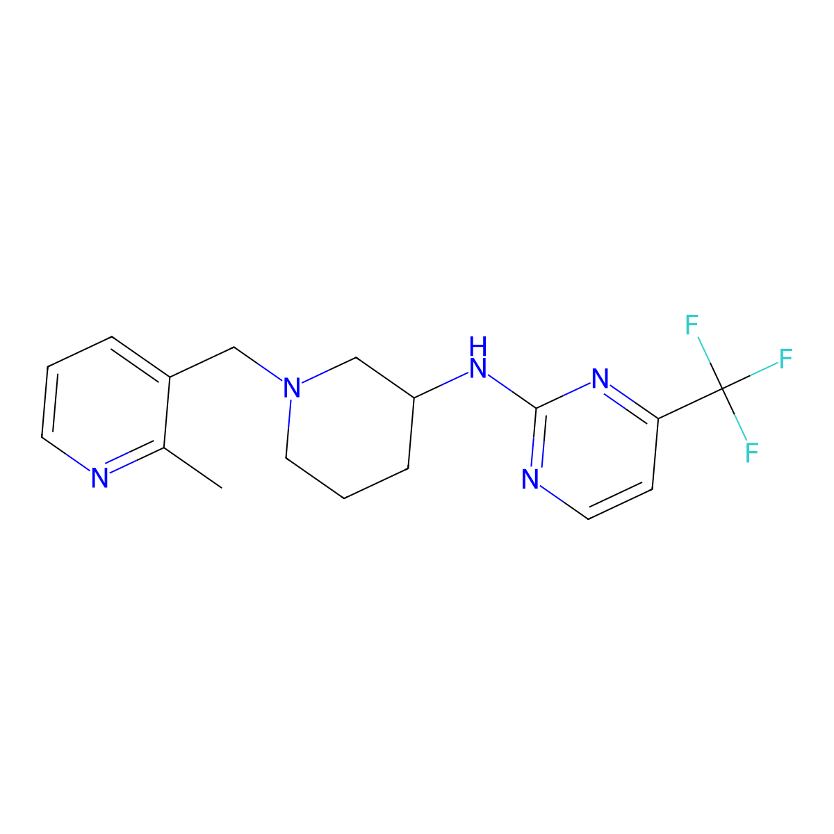 N-{1-[(2-methylpyridin-3-yl)methyl]piperidin-3-yl}-4-(trifluoromethyl)pyrimidin-2-amine molecular structure, CAS 3054559-16-6