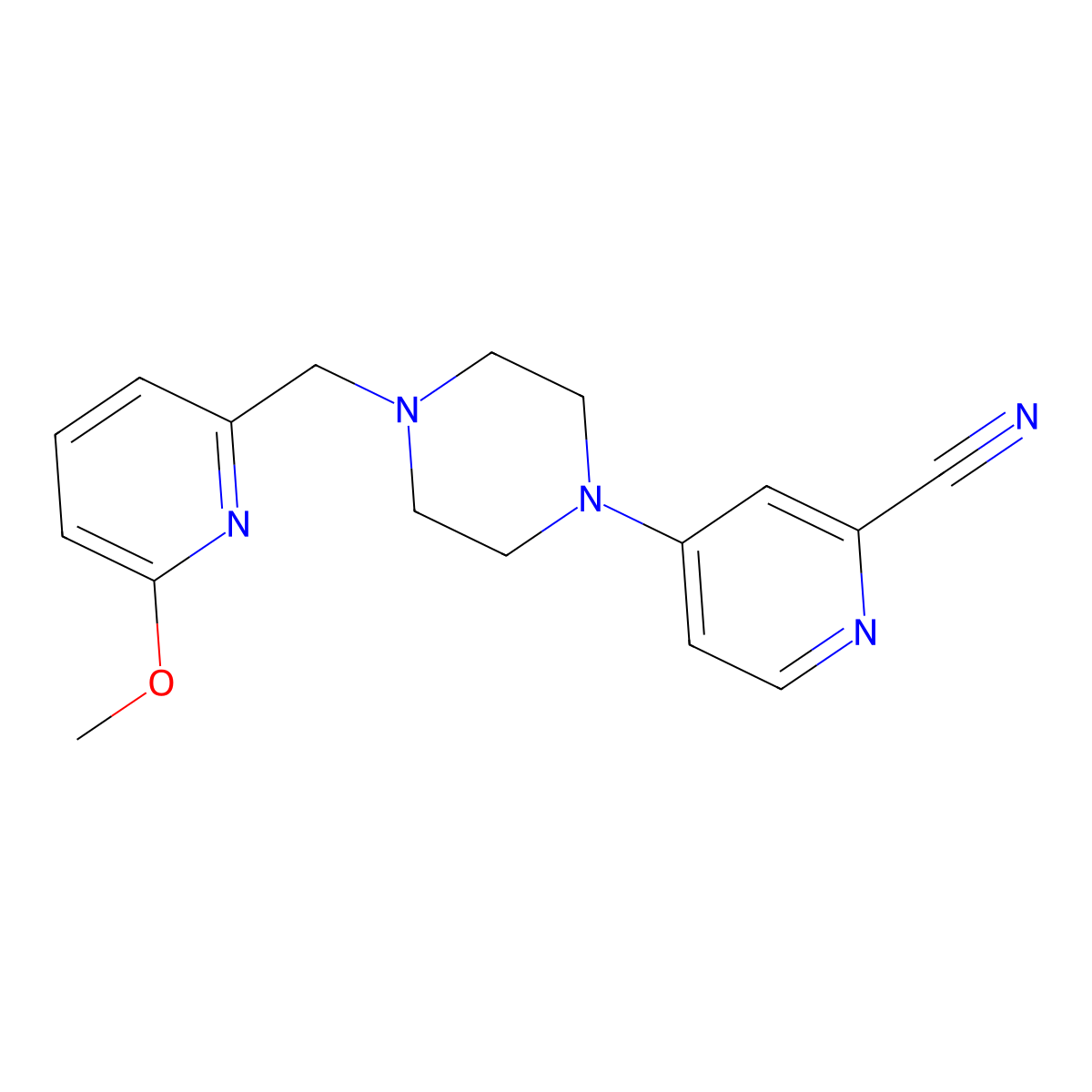 4-{4-[(6-Methoxypyridin-2-yl)methyl]piperazin-1-yl}pyridine-2-carbonitrile molecular structure, CAS 3054559-23-5