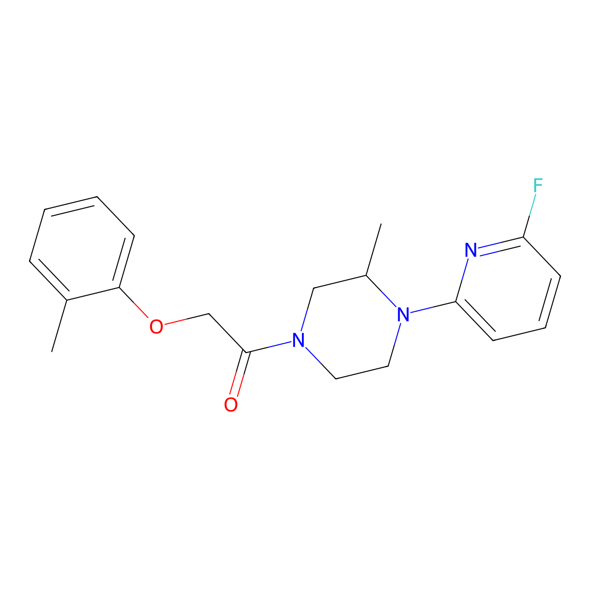 1-[4-(6-Fluoropyridin-2-yl)-3-methylpiperazin-1-yl]-2-(2-methylphenoxy)ethan-1-one molecular structure, CAS 3054559-24-6