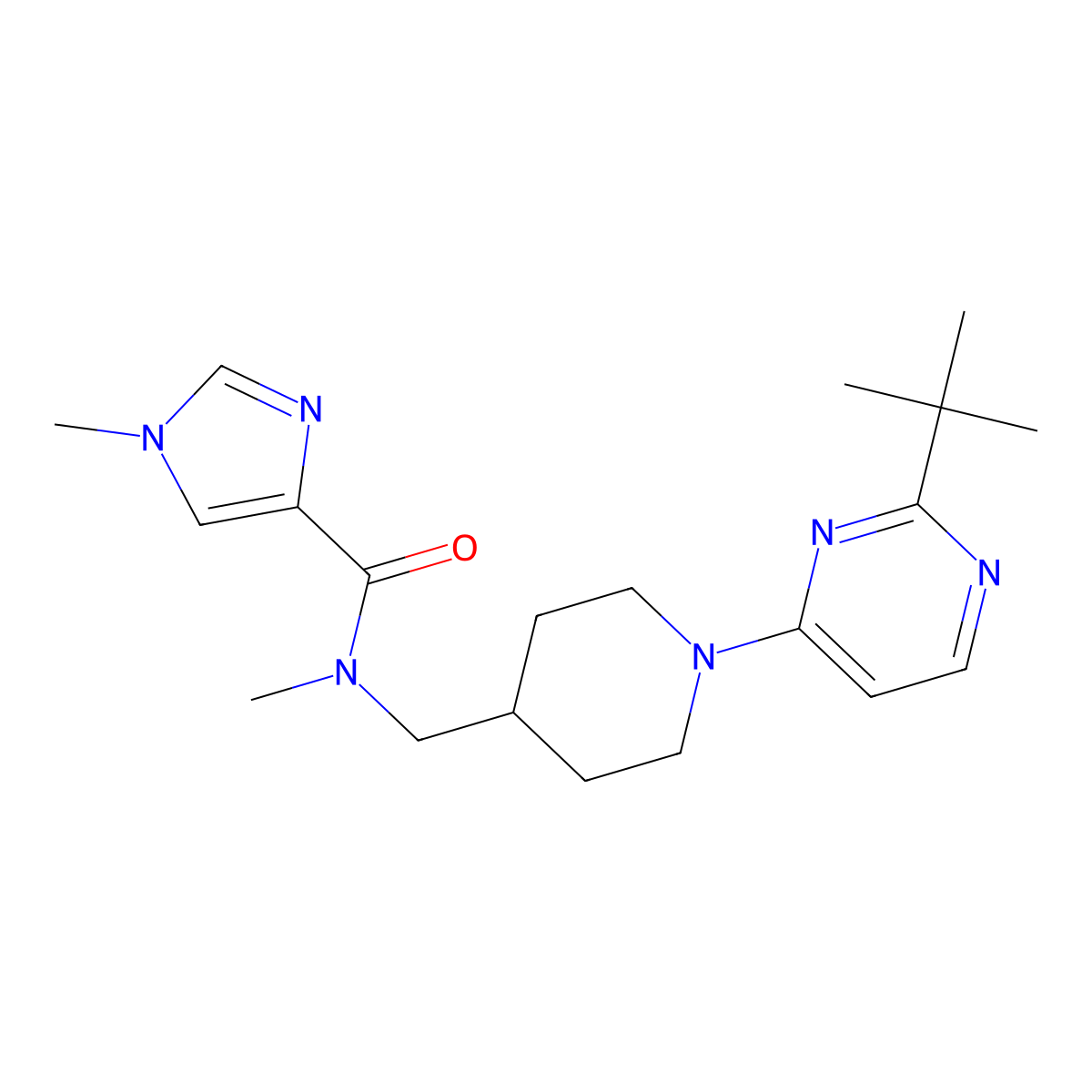 N-{[1-(2-tert-butylpyrimidin-4-yl)piperidin-4-yl]methyl}-N,1-dimethyl-1H-imidazole-4-carboxamide molecular structure, CAS 3054559-25-7