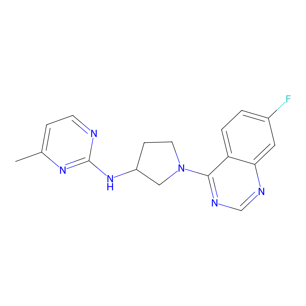 N-[1-(7-fluoroquinazolin-4-yl)pyrrolidin-3-yl]-4-methylpyrimidin-2-amine molecular structure, CAS 3054559-30-4
