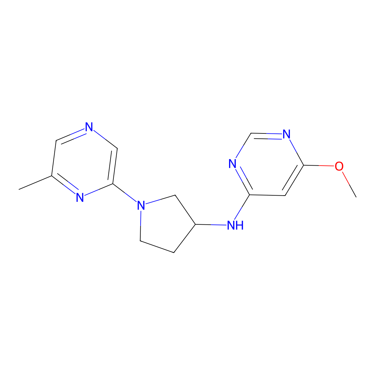 6-methoxy-N-[1-(6-methylpyrazin-2-yl)pyrrolidin-3-yl]pyrimidin-4-amine molecular structure, CAS 3054559-31-5