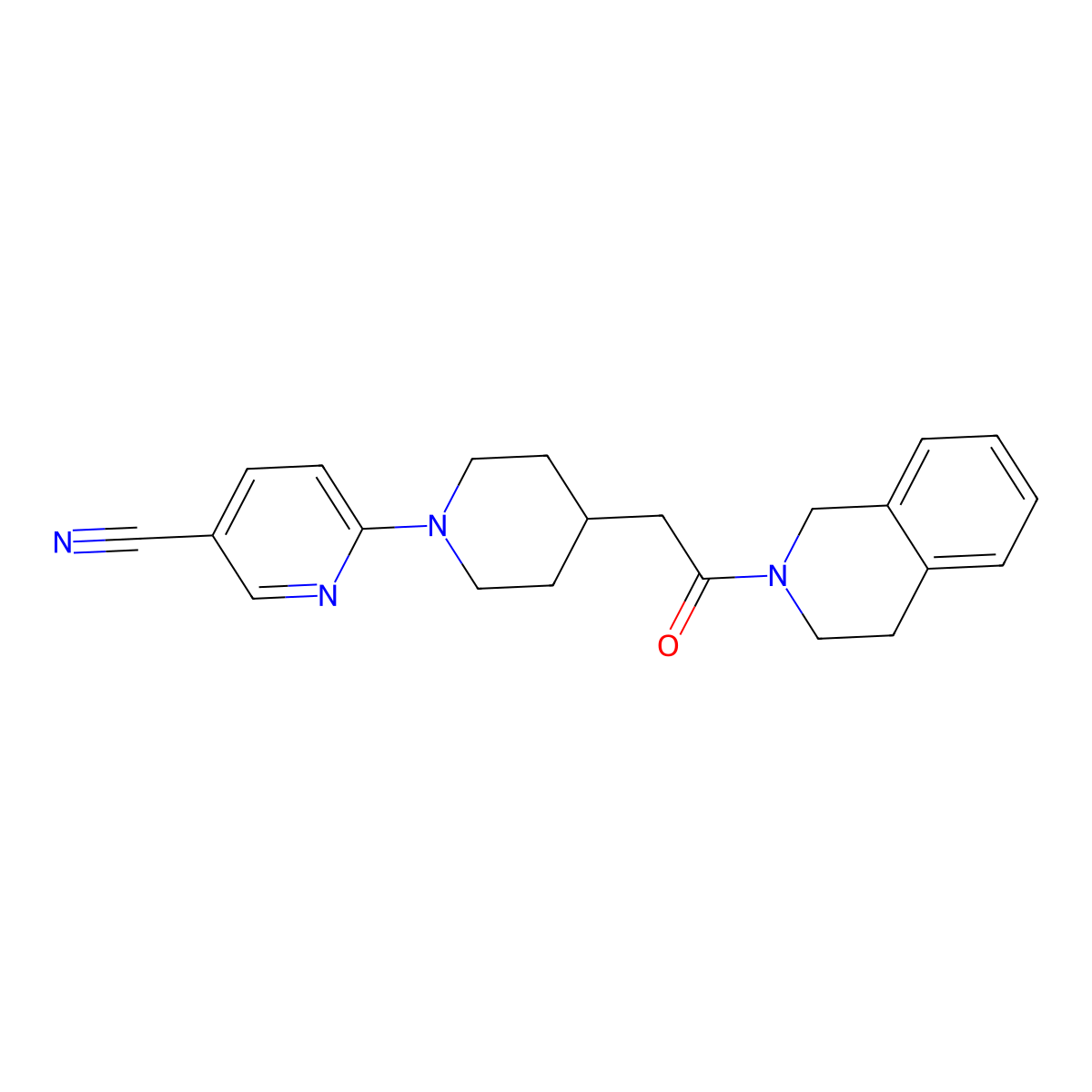 6-{4-[2-Oxo-2-(1,2,3,4-tetrahydroisoquinolin-2-yl)ethyl]piperidin-1-yl}pyridine-3-carbonitrile molecular structure, CAS 3054559-34-8