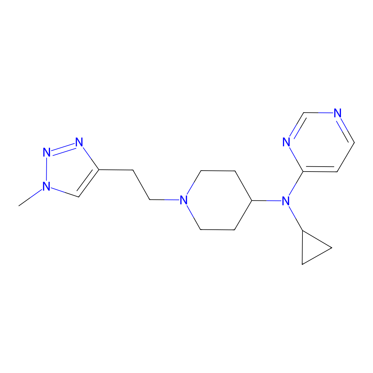 N-cyclopropyl-N-{1-[2-(1-methyl-1H-1,2,3-triazol-4-yl)ethyl]piperidin-4-yl}pyrimidin-4-amine molecular structure, CAS 3054559-38-2