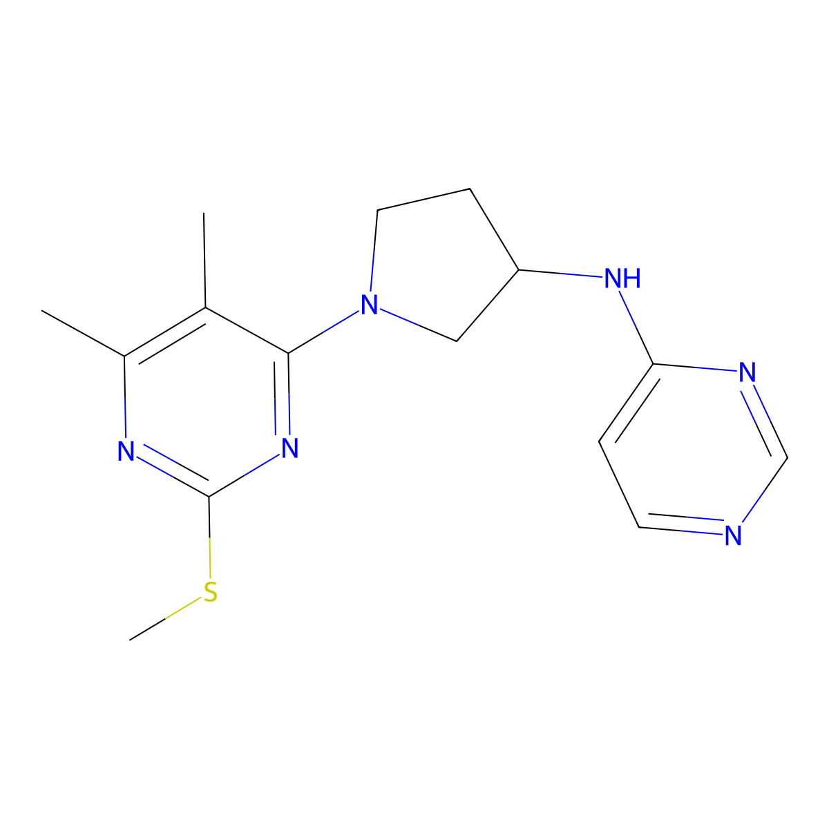 N-{1-[5,6-dimethyl-2-(methylsulfanyl)pyrimidin-4-yl]pyrrolidin-3-yl}pyrimidin-4-amine molecular structure, CAS 3054559-45-1