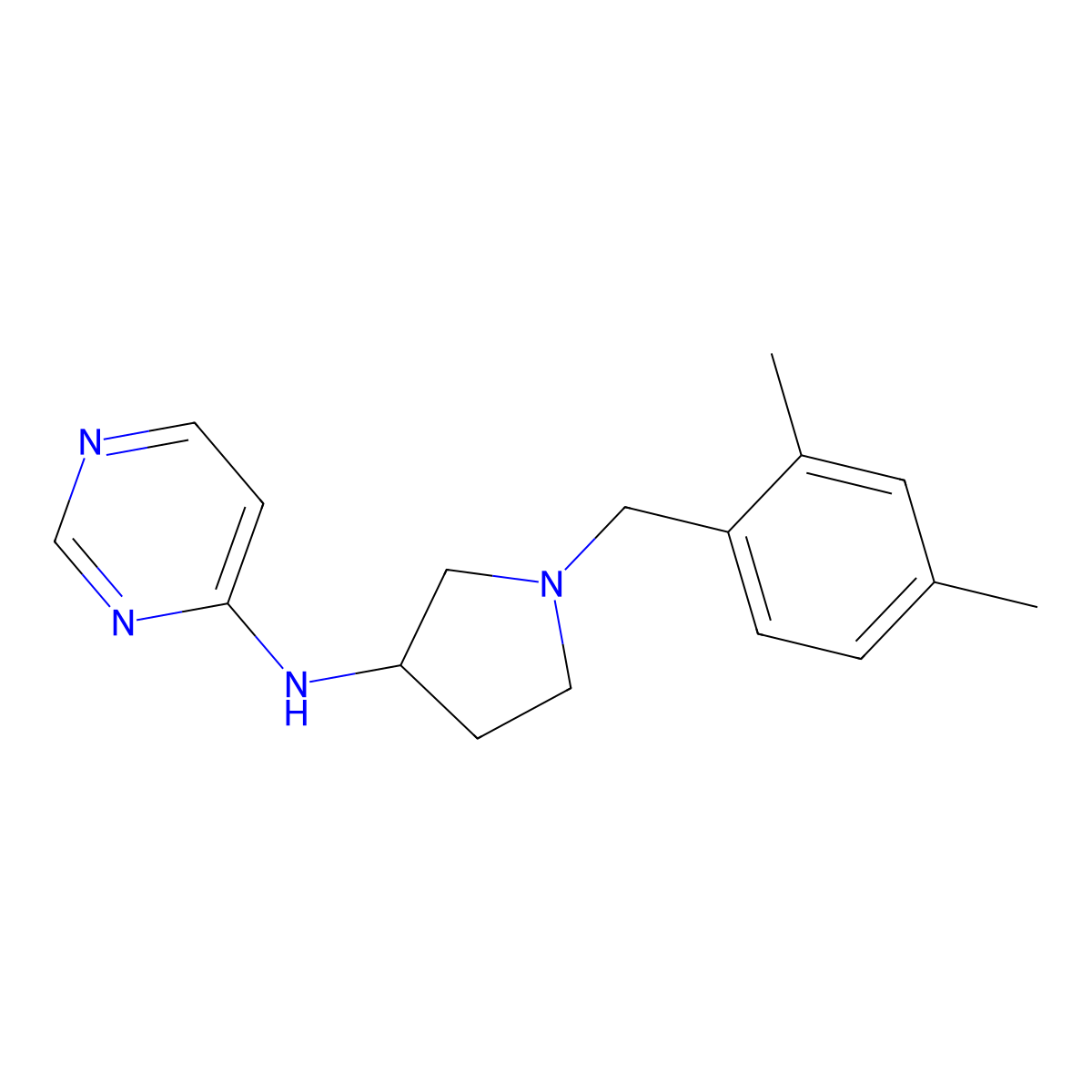 N-{1-[(2,4-dimethylphenyl)methyl]pyrrolidin-3-yl}pyrimidin-4-amine molecular structure, CAS 3054559-47-3